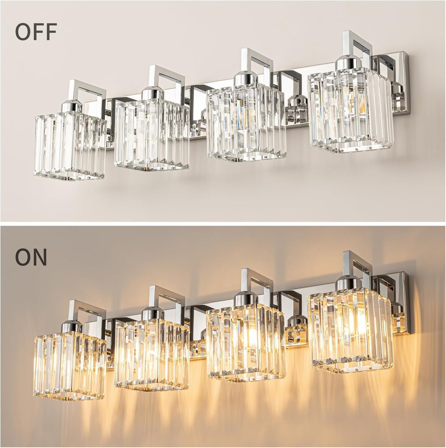 Modern Bathroom Vanity Light 4-Lights Chrome Crystal Wall Lamp Bathroom Modern Crystal Vanity Lighting