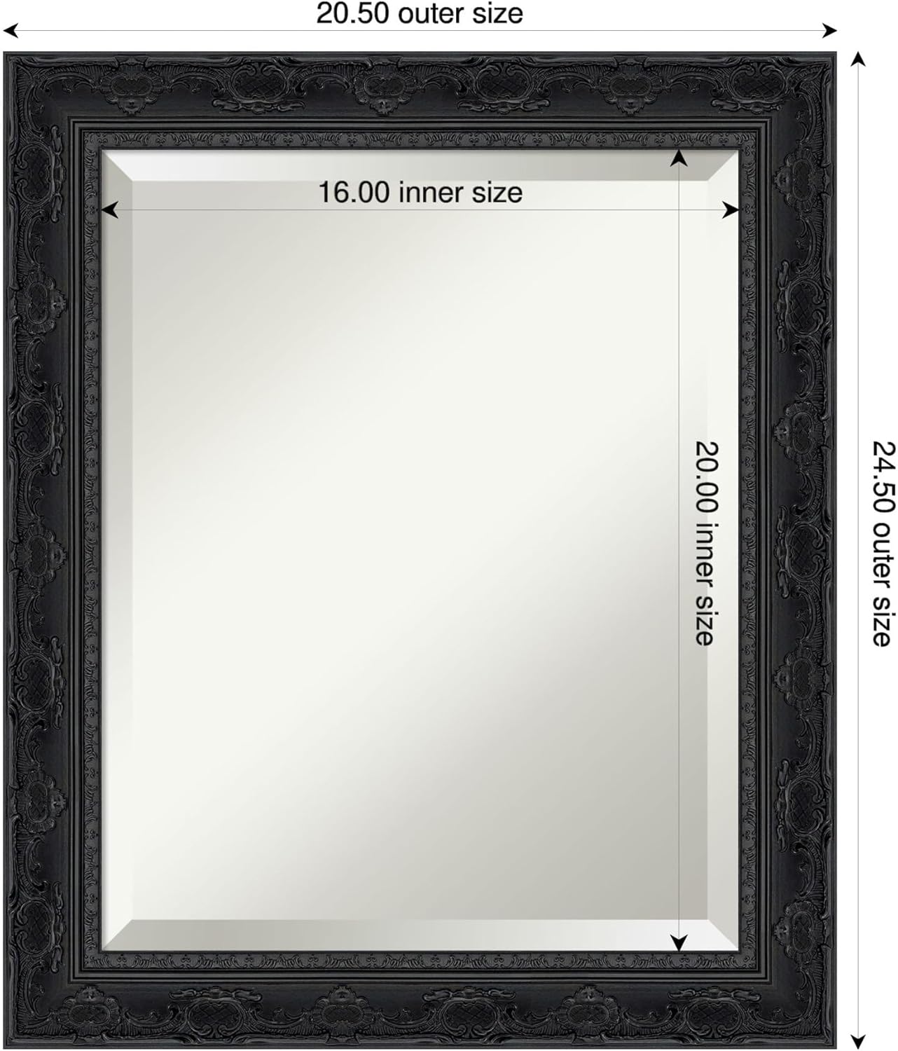 Amanti Art Bathroom Mirror for Over Sink, 25x21 Filigree Gloss Black Rectangle Vanity Mirror, Small Traditional Frame, Hangs Horizonally and Vertically, Bathroom Wall Decor, Beveled Edge