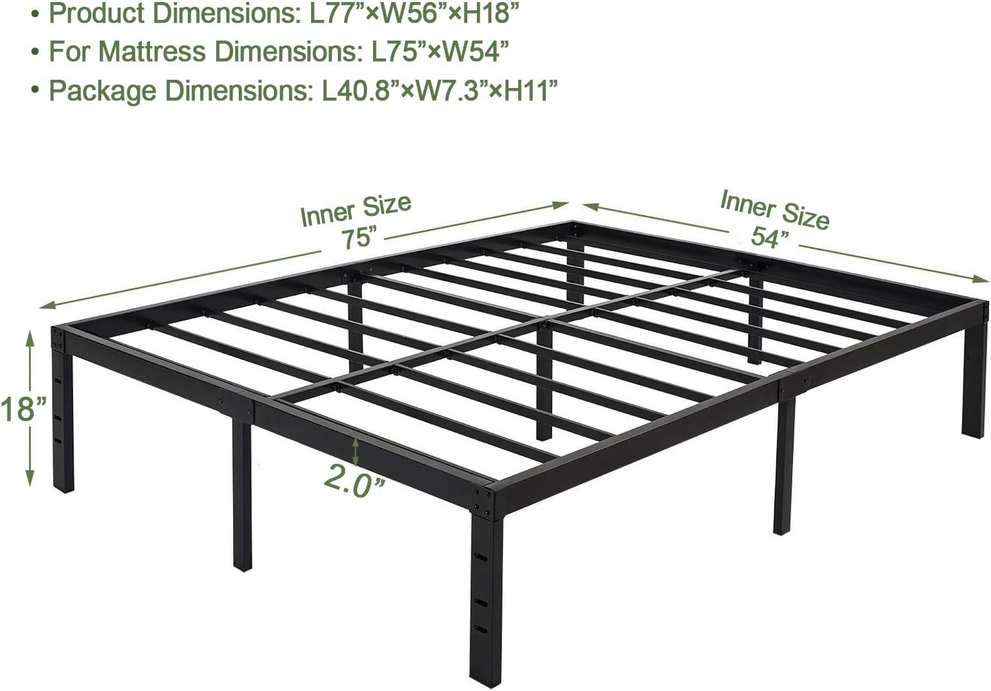 45MinST 18 Inch Platform Bed Frame/Easy Assembly Mattress Foundation / 3000lbs Heavy Duty Steel Slat/Noise Free/No Box Spring Needed,Full