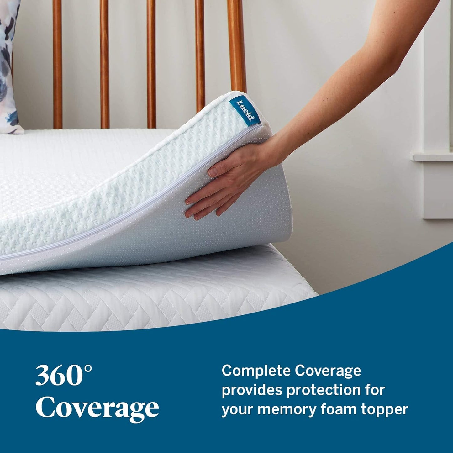 LUCID 2 Inch Traditional Foam Topper and LUCID Zippered Enclosure Mattress Topper Cover, Full