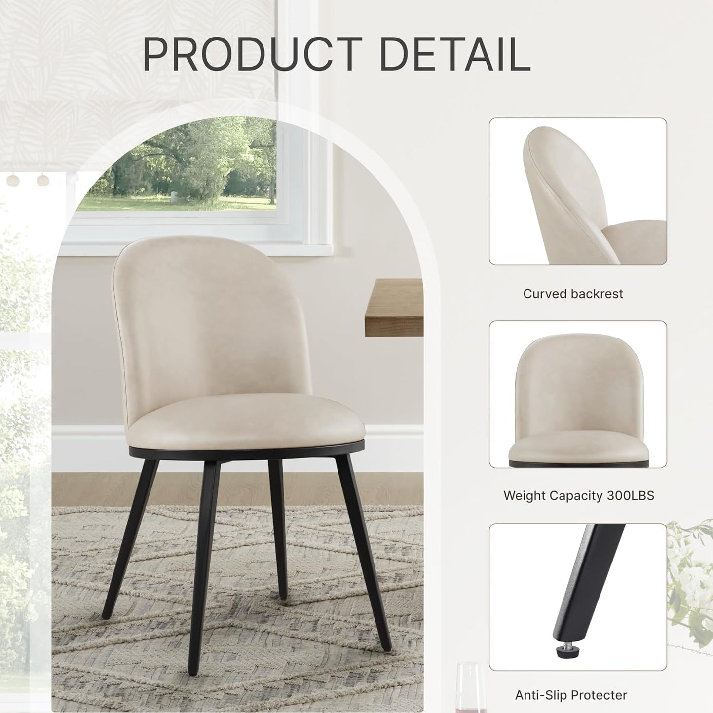 Dining Chairs Set of 6, Faux Leather Upholstered Dining Room Chairs with Ergonomic Backrest & Metal Legs, Modern Kitchen Side Chairs for Home, Restaurant, and Café, Beige, 2 Boxs