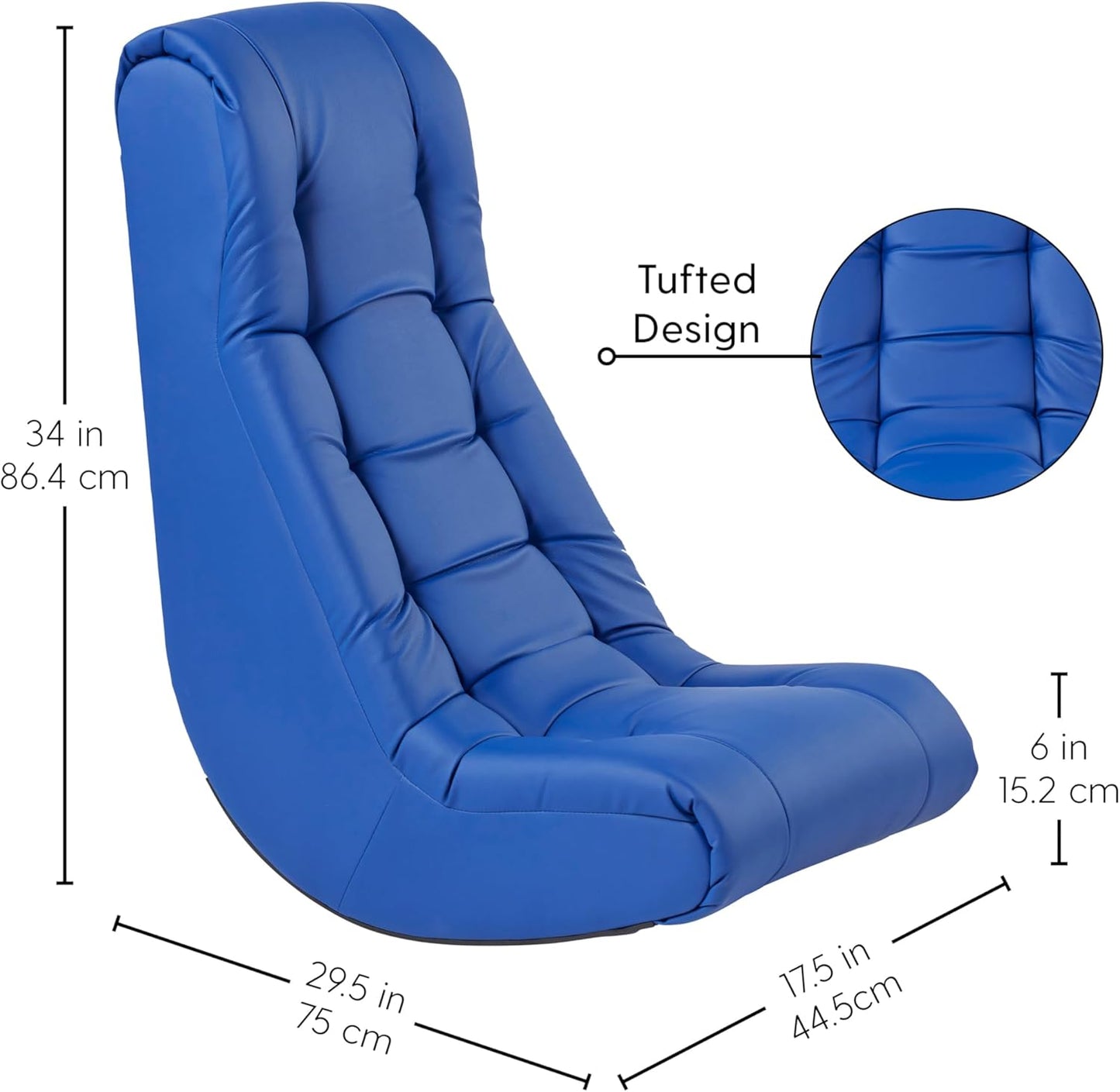 Factory Direct Partners Soft Tufted Floor Rocker - Cushioned Ground Chair for Kids Teens and Adults - Great for Reading, Gaming, Meditating, TV - Blue, 10488-BL