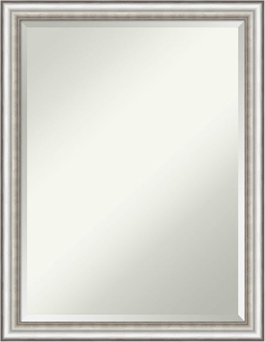 Amanti Art Silver Bathroom Mirror for Over Sink, 27x21 Salon Silver Narrow Rectangle Vanity Mirror, Medium Traditional Frame, Hangs Horizonally and Vertically, Bathroom Wall Decor, Beveled Edge
