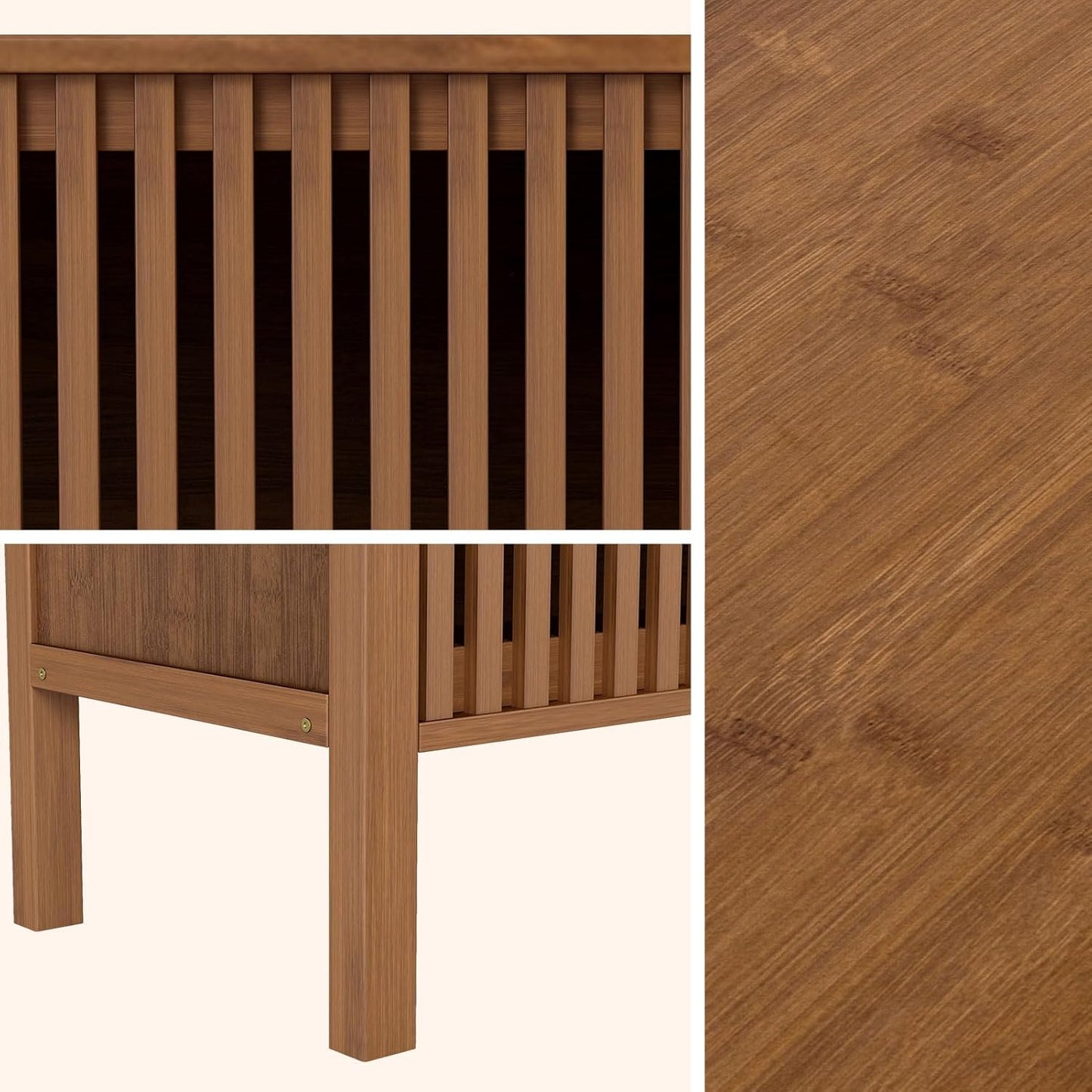 HollyHOME Bamboo TV Stand with Storage for TVs up to 65", Modern Entertainment Center with Fence Door, Accent TV Table with 2 Shelf, Media Console TV Stand for Living Room, Bedroom, Walnut