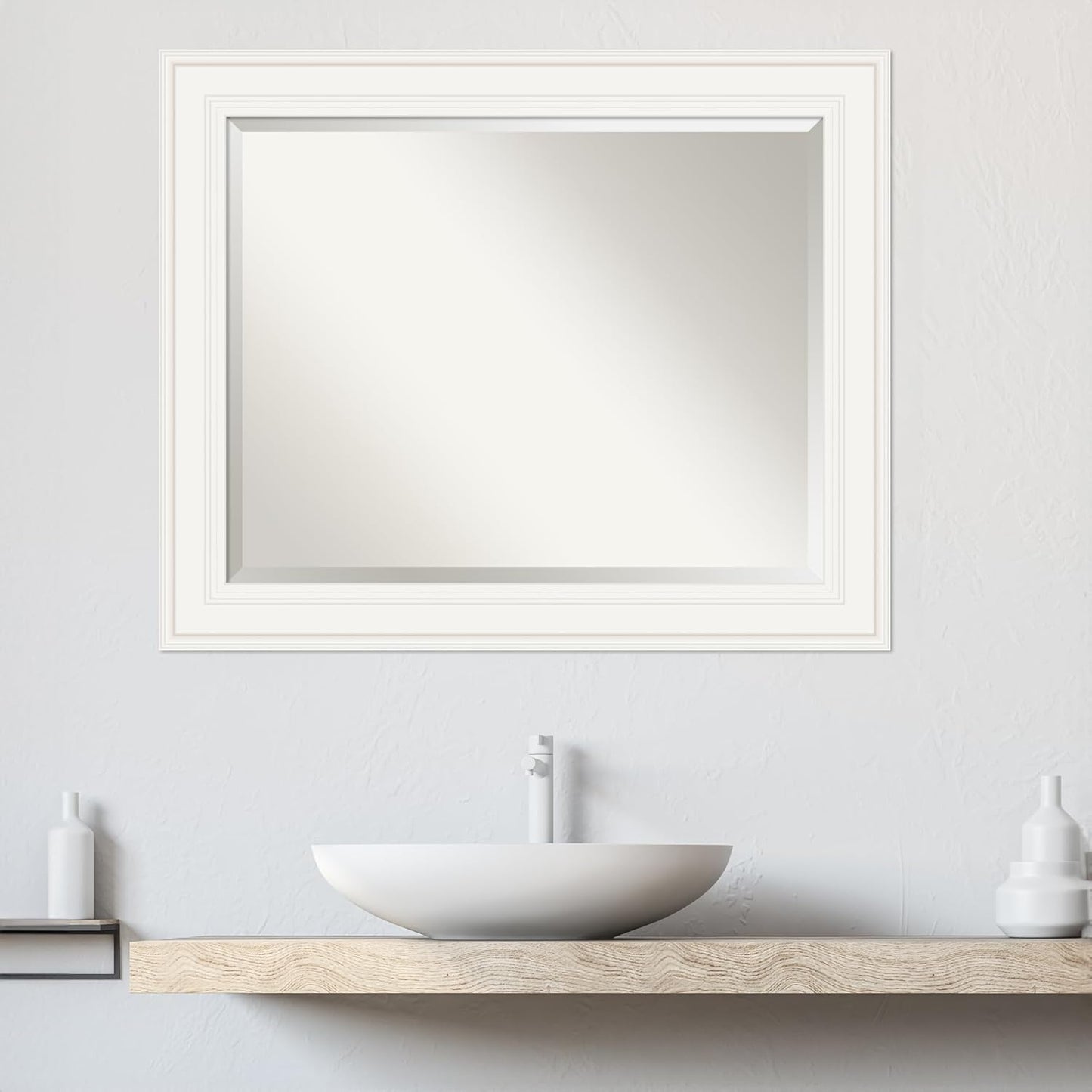 Amanti Art White Bathroom Mirror for Over Sink, 28x34 Ridge White Rectangle Vanity Mirror, Large Traditional Frame, Hangs Horizonally and Vertically, Bathroom Wall Decor, Beveled Edge from WI, USA