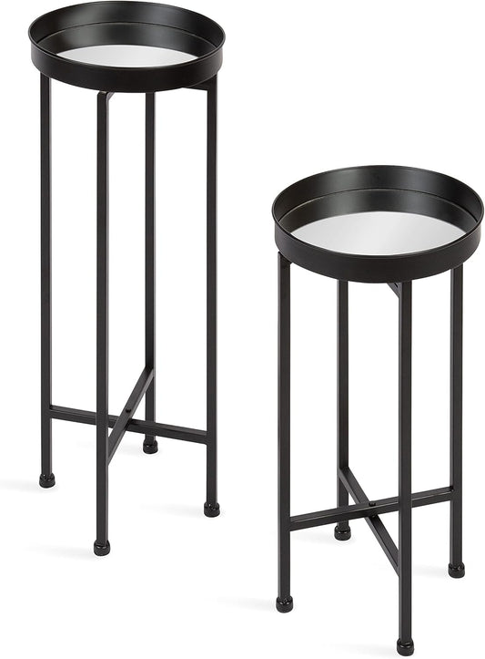 Kate and Laurel Celia Modern Side Table; Set of 2; Black; Sophisticated Metal End Tables for Storage and Display