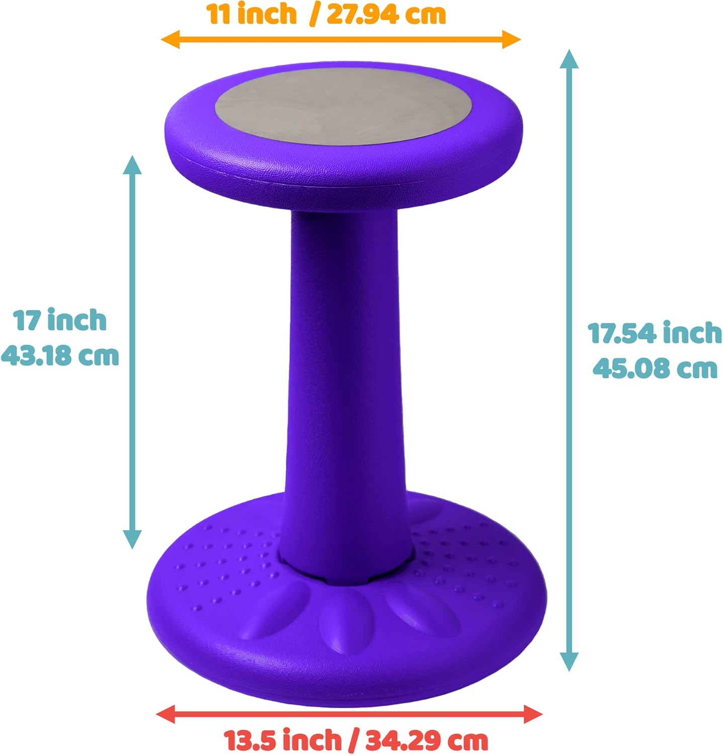 ActiveChairs Kids Wobble Chair, Flexible Elementary Classroom Seating, Improves Focus, Posture and Helps ADHD/ADD, Sensory Desk Chairs, Pre-Teen 17.75" Active Fidget Chairs, Ages 7-12, Purple
