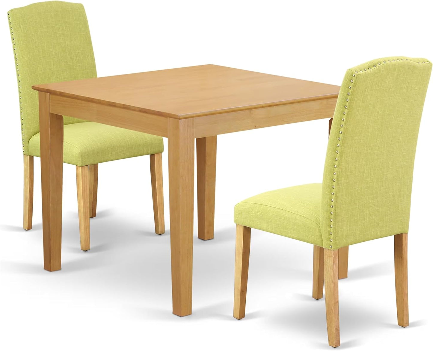 East West Furniture OXEN3-OAK-07 3 Piece Dining Table Set for Small Spaces Contains a Square Dining Room Table and 2 Limelight Linen Fabric Parsons Chairs, 36x36 Inch, Oak