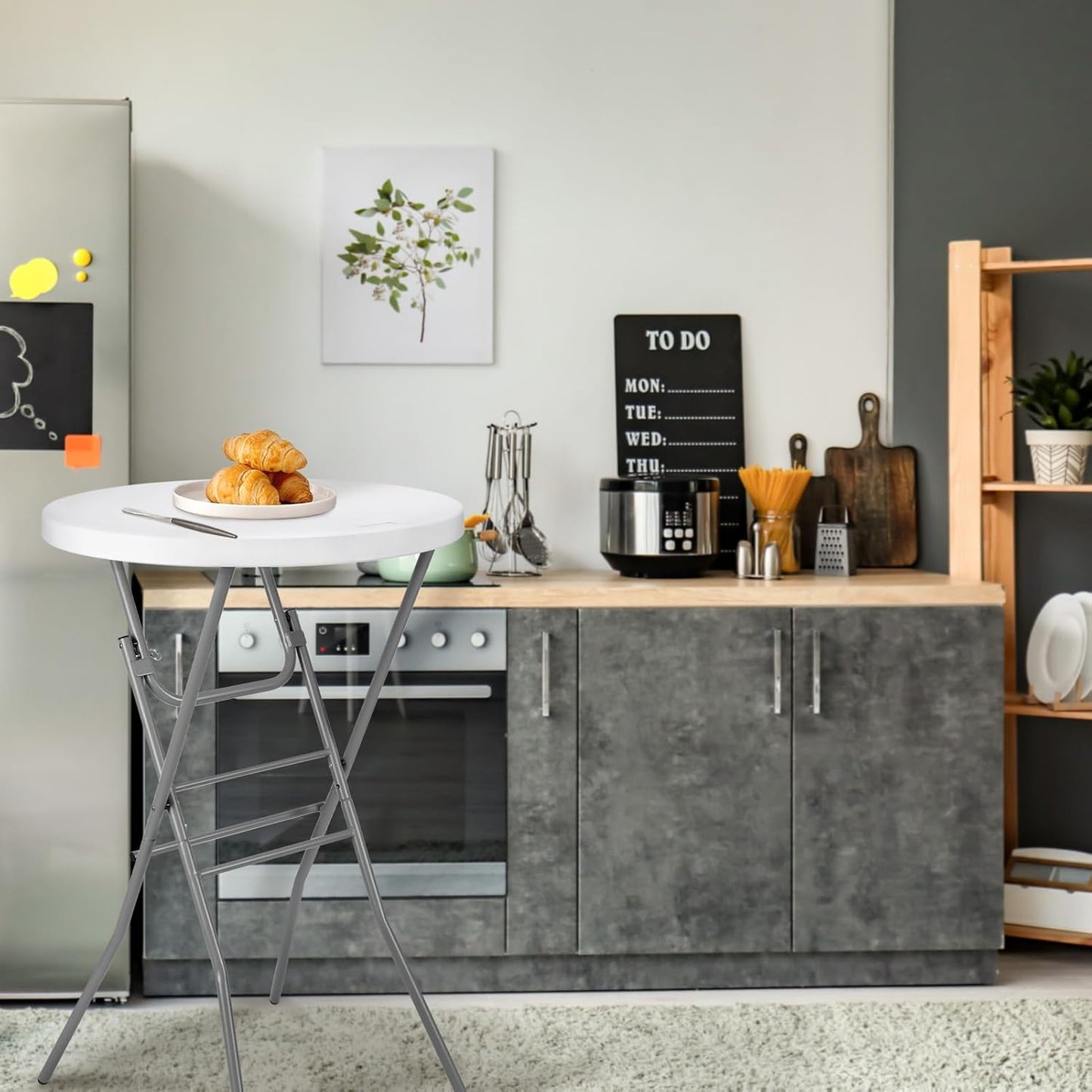 Cocktail Table 28in Folding Round High Top Indoor Outdoor with Removable Legs, Tall Bistro Foldable Bar Height Table for Parties, Patio, Backyard, Dining, Wedding, White- 2PCS