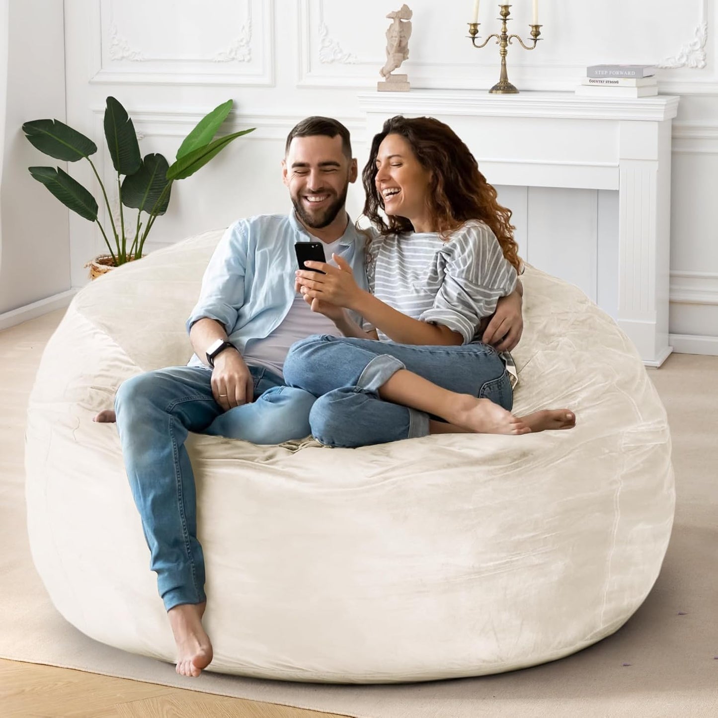 HABUTWAY Bean Bag Chair: Giant 5' Memory Foam Furniture Bean Bag Chairs for Adults with Microfiber Cover 5Ft (Beige)