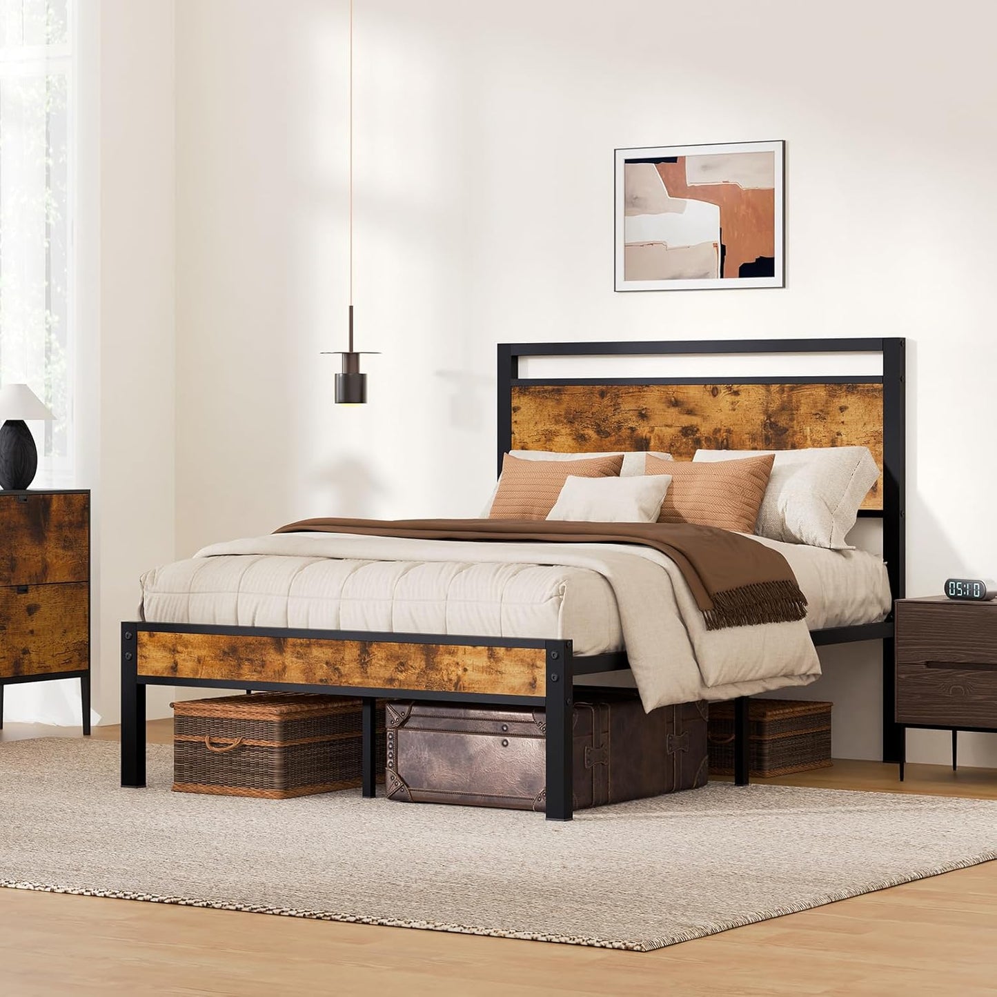 Z-hom Upgraded Full Size Bed Frame, Heavy Duty Metal Sturdy Full Bed Frame with Modern Wood Headboard & Footboard, Stable Platform Bed Furniture Bed Storage, No Noise, No Box Springs, Vintage Brown