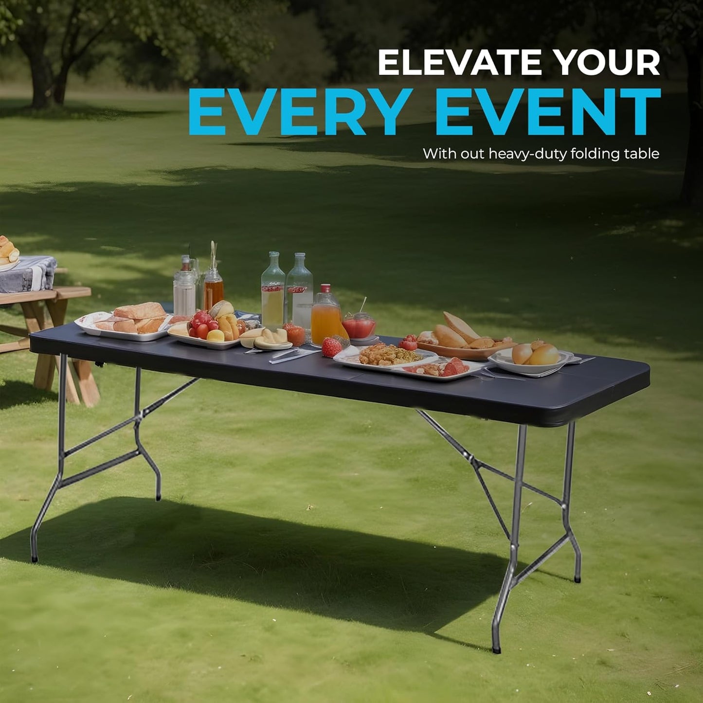 Simpli-Magic 6ft Portable Plastic Folding Table – 17% Thicker Than Others – Indoor & Outdoor Heavy-Duty Foldable Utility Table w/Handle for Party & Camping (Black)