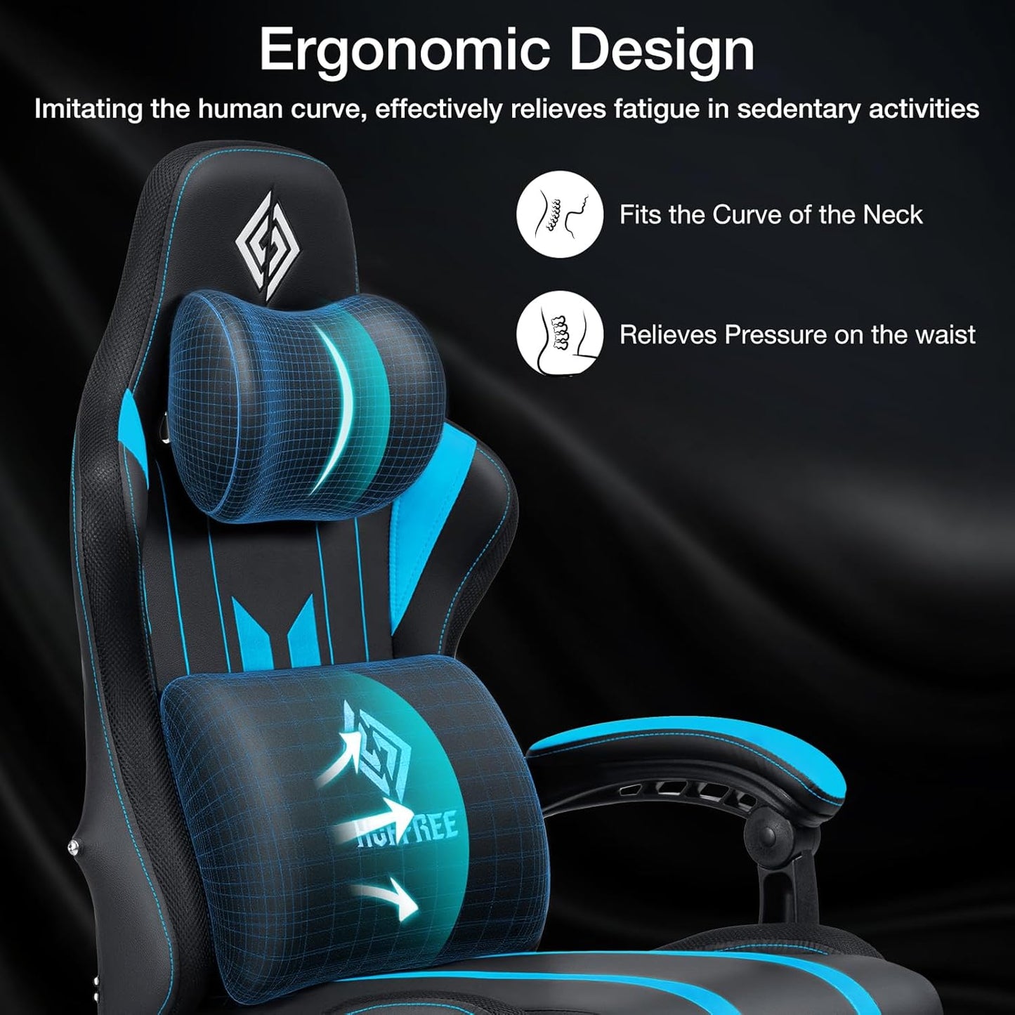 HOFFREE Gaming Chair with Music Rhythm RGB LED Lights and Bluetooth Speakers Ergonomic Massage Computer Gaming Chair with Footrest Video Game Chair High Back with Lumbar Support Blue and Black