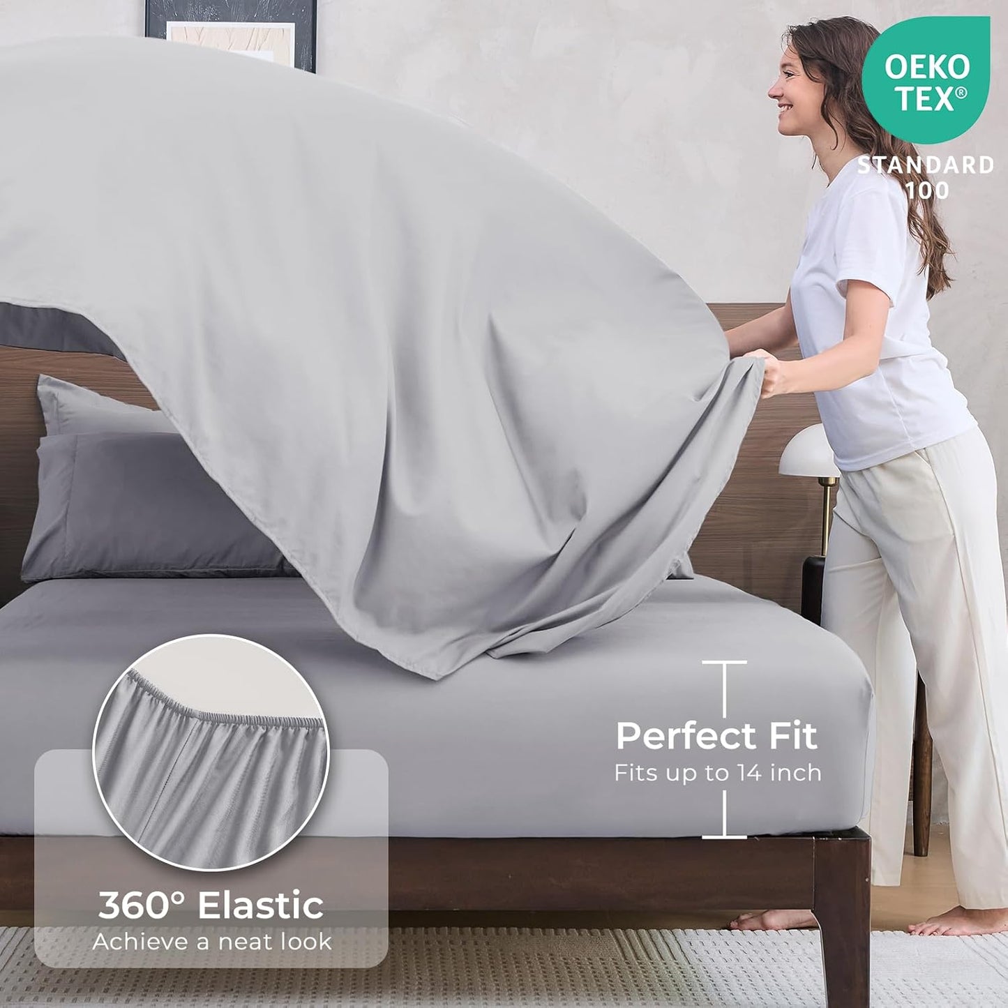 HEVUMYI Light Grey 120x98 Oversized King Comforter Set - 7-Piece All Season Bed in a Bag Oversized King, Ultra Soft Bedding Set with Comforter, Flat Sheet, Fitted Sheet, Pillowcases, Pillow Shams