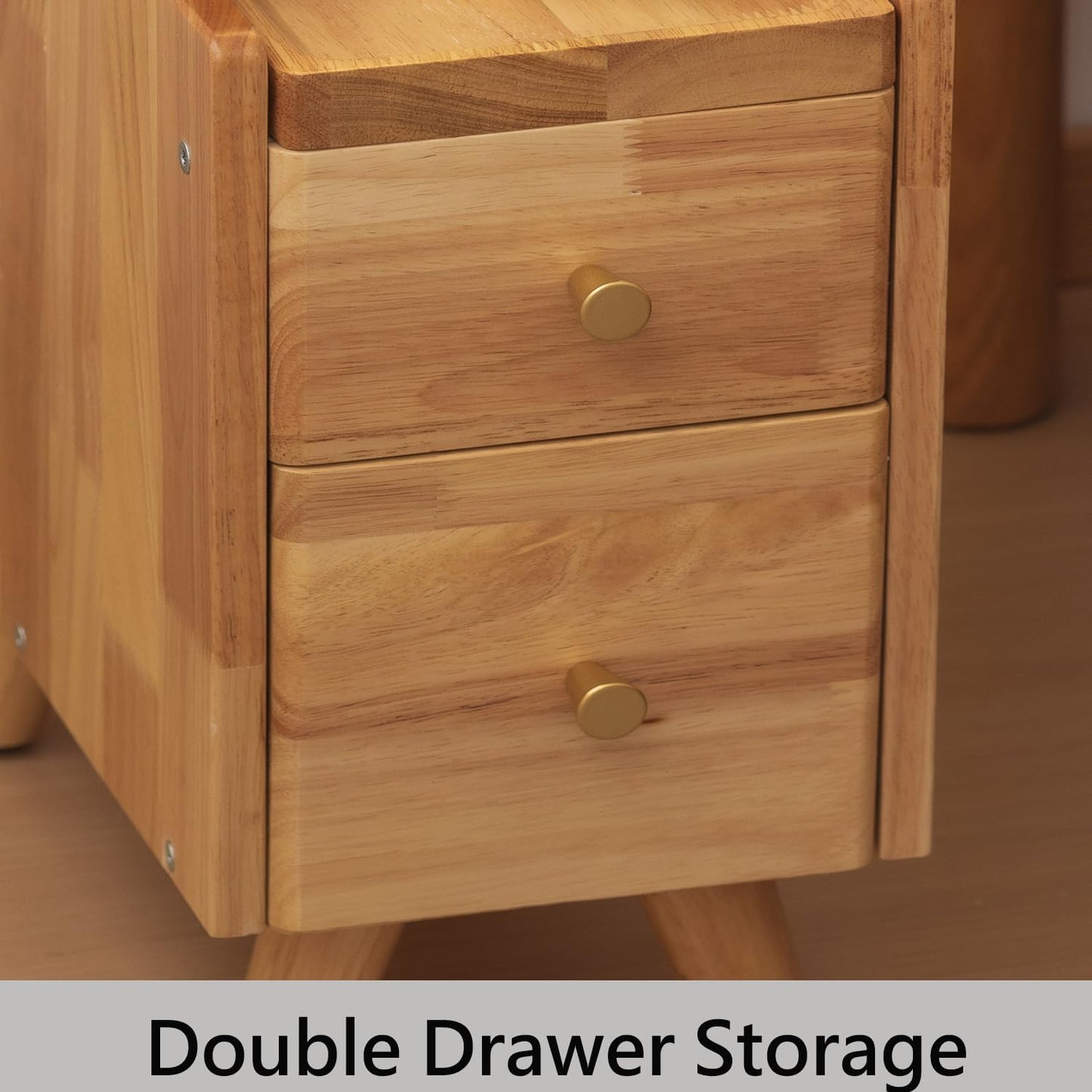 Small Nightstand, Narrow Nightstand, Solid Slim Wood Night Stand for Small Spaces, Couch, Nature Color 9.84in Wide