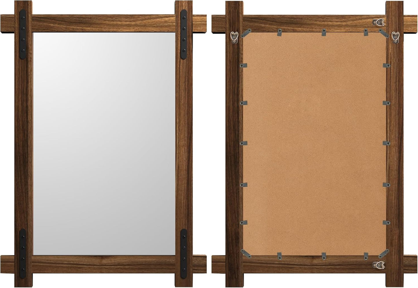 YOSHOOT Farmhouse Wood Bathroom Mirror, 40"x30" Rustic Wall Mirror, Round Corner Vanity Mirror for Decor, Vertical or Horizontal Hanging, Selected Wood, 100% Handmade