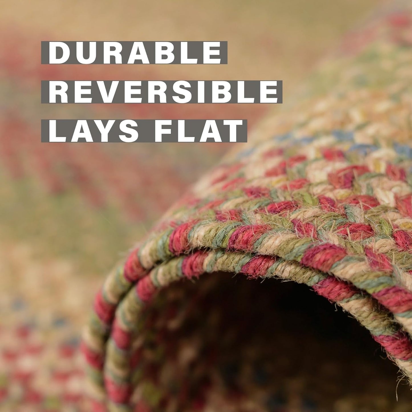 Azalea Multicolor Braided Area Rug, Jute, 4x6' Rectangle - Perfect Country Primitive Decor for Entryway, Bedroom, Everywhere