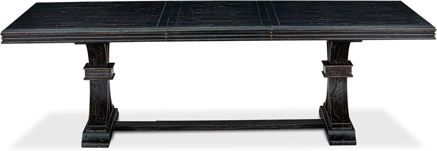 NEMA9-SBB-34 9-pc Modern Dining Set Consists of a Mid Century Dining Table and 8 Dark Grey Polyester Chairs with Button Tufted Back, 44x100 Inch, Sand Blasting Black