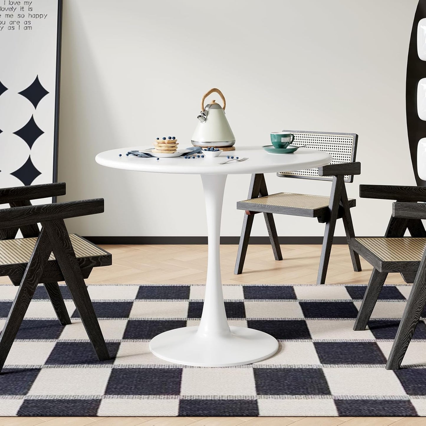 White Round Dining Table for 2 Person, 24 Inch Small Tulip Table with Metal Pedestal for Living Room, Mid Century Modern Kitchen Table for Kitchen, Office, Pub, Bar, Bistro, Circle Cafe Tables