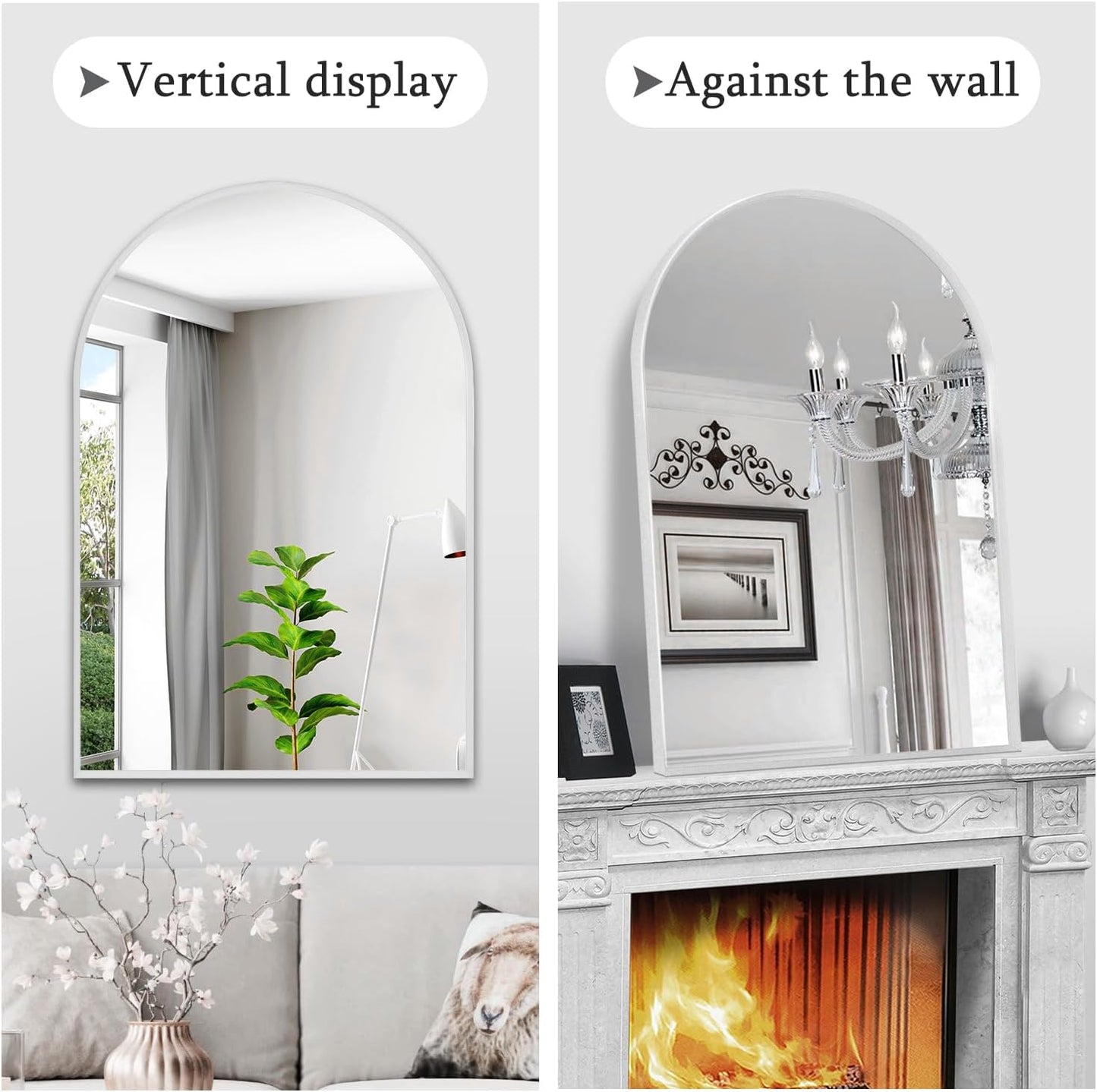 28" x 36" Silver Arched Mirror, Large Arch Bathroom Vanity Mirror, Modern Aluminum Alloy Metal Frame Arch Mirror for Living Room, Bedroom, Entryway, Tempered Glass, Shatter Proof, Anti-Rust