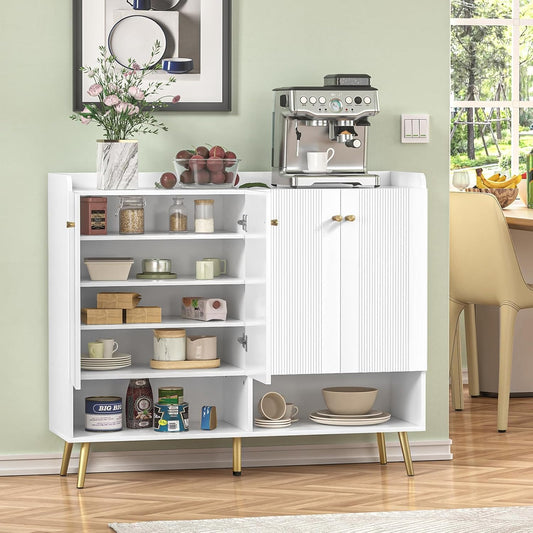 Giluta Buffet Sideboard Cabinet with Adjustable Shelf,Modern Buffet Storage Cabinets 4 Doors, Living Room Console Table for Kitchen Dining Room(White)