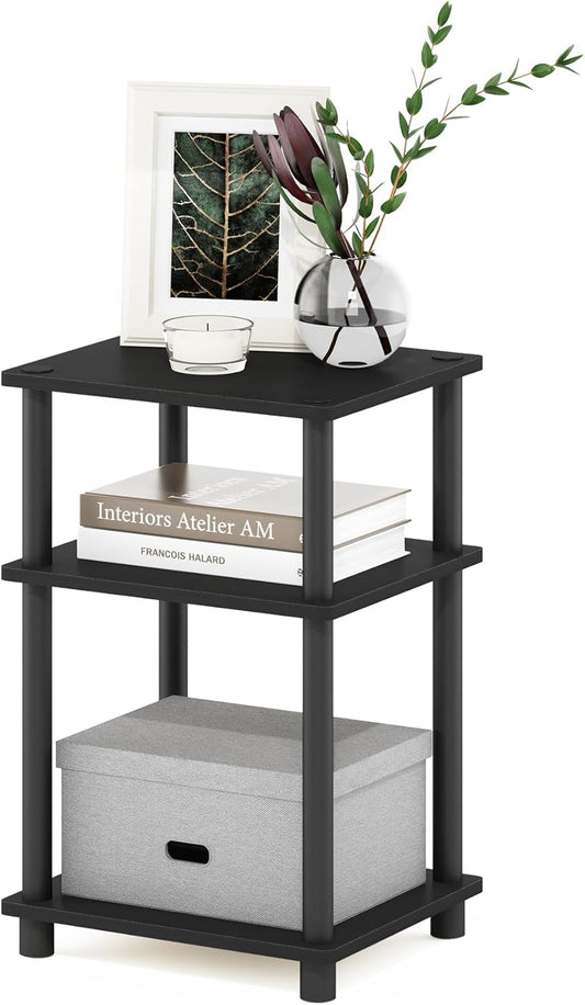 Furinno Just 3-Tier Turn-N-Tube End Table / Side Table / Night Stand / Bedside Table with Plastic Poles, 1-Pack, Americano/Black