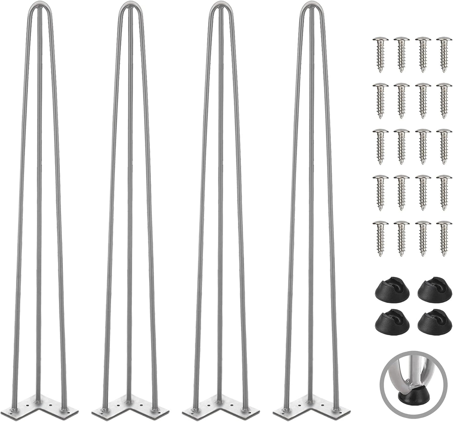 TEN49 Heavy Duty Hairpin Furniture Leg - 40 Inch Industrial Metal Table Legs - 1/2" Extra Thickness 3 Solid Rods Raw Steel Color Leg - Fit for Modern Shelving, Standing Desk, Bar Height Table Legs