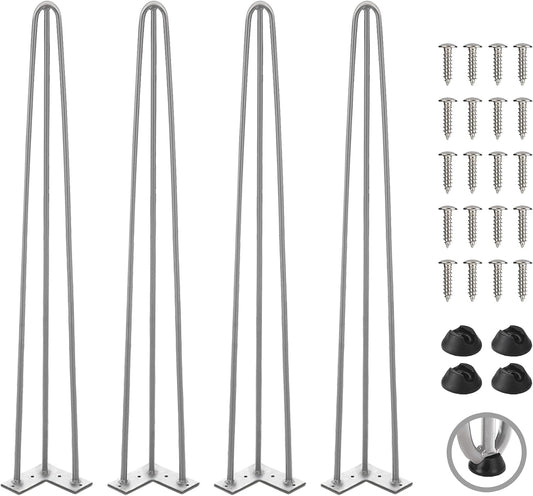 TEN49 Heavy Duty Hairpin Furniture Leg - 40 Inch Industrial Metal Table Legs - 1/2" Extra Thickness 3 Solid Rods Raw Steel Color Leg - Fit for Modern Shelving, Standing Desk, Bar Height Table Legs