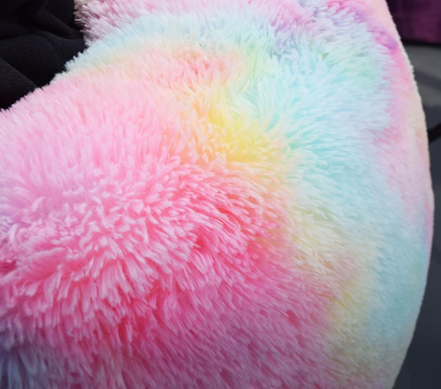 Fluffy Bean Bag Chair, 3FT Round Memory Foam Filled Bean Bag for Teens & Kids, Ultra Soft Faux Fur Fabric Bean Bag Chairs for Playroom, Living Room, Bedroom, Rainbow