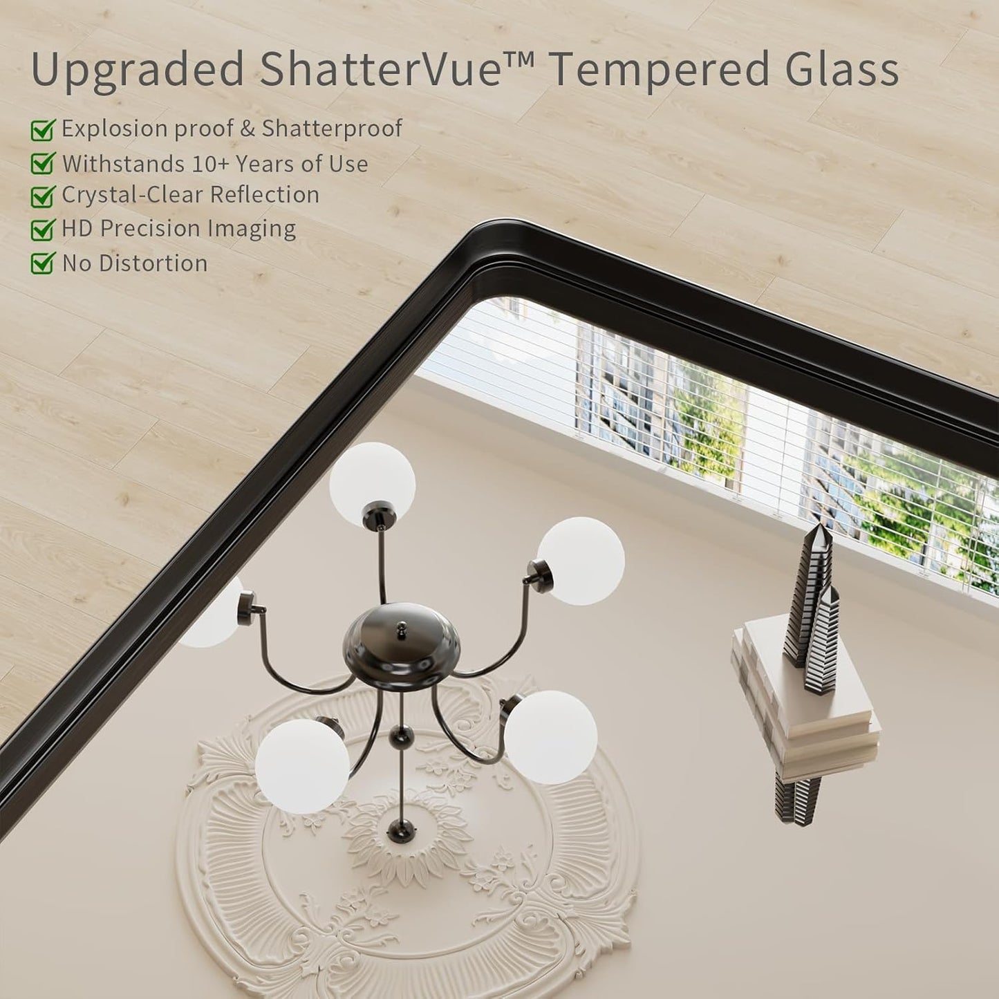 Koonmi Black Bathroom Mirror for Wall, 30x40 Inch Matte Metal Deep Framed Rounded Corner Wall Mirror, Shatterproof Tempered Glass for Farmhouse Bedroom Entryway, Vertically or Horizontally