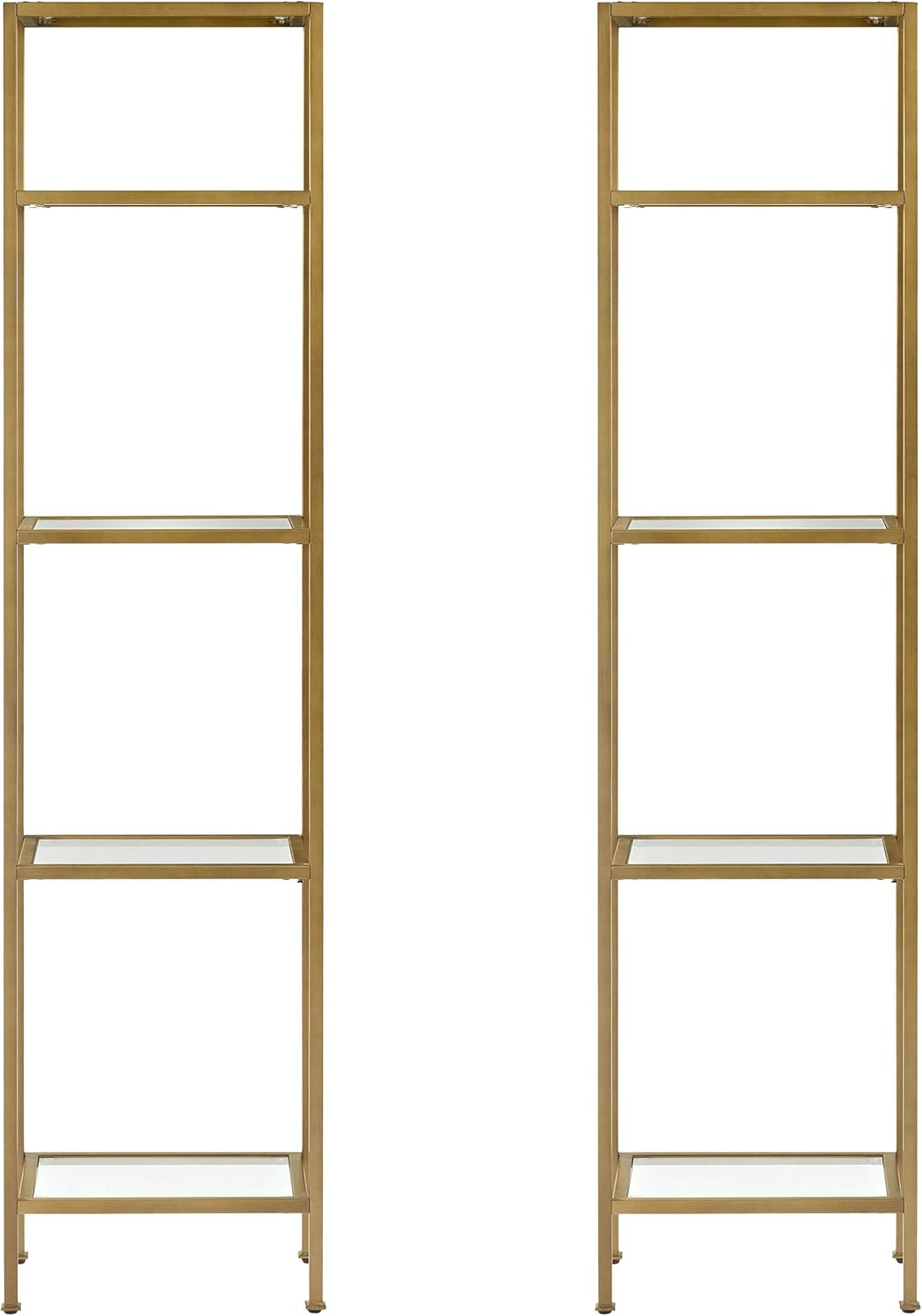 Crosley Furniture Aimee 2-Piece Bookshelf Set with Glass Shelves, Bookcase Storage, Gold and Glass