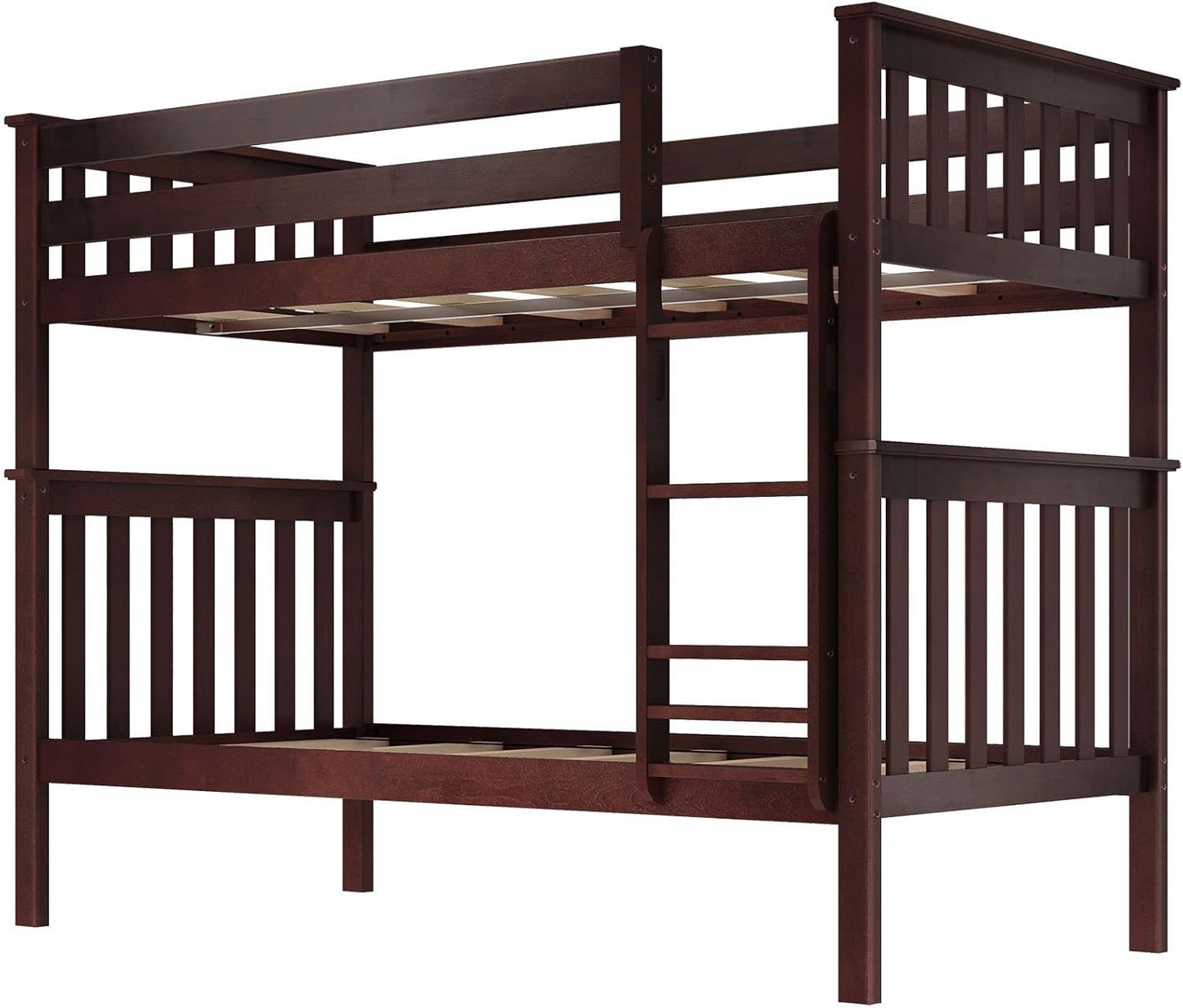 Max & Lily Bunk Bed Twin over Twin, Solid Wood Bunk Bed Frame with Ladder for Kids, 14" Safety Guardrails, Easy Assembly, No Box Spring Needed, Espresso
