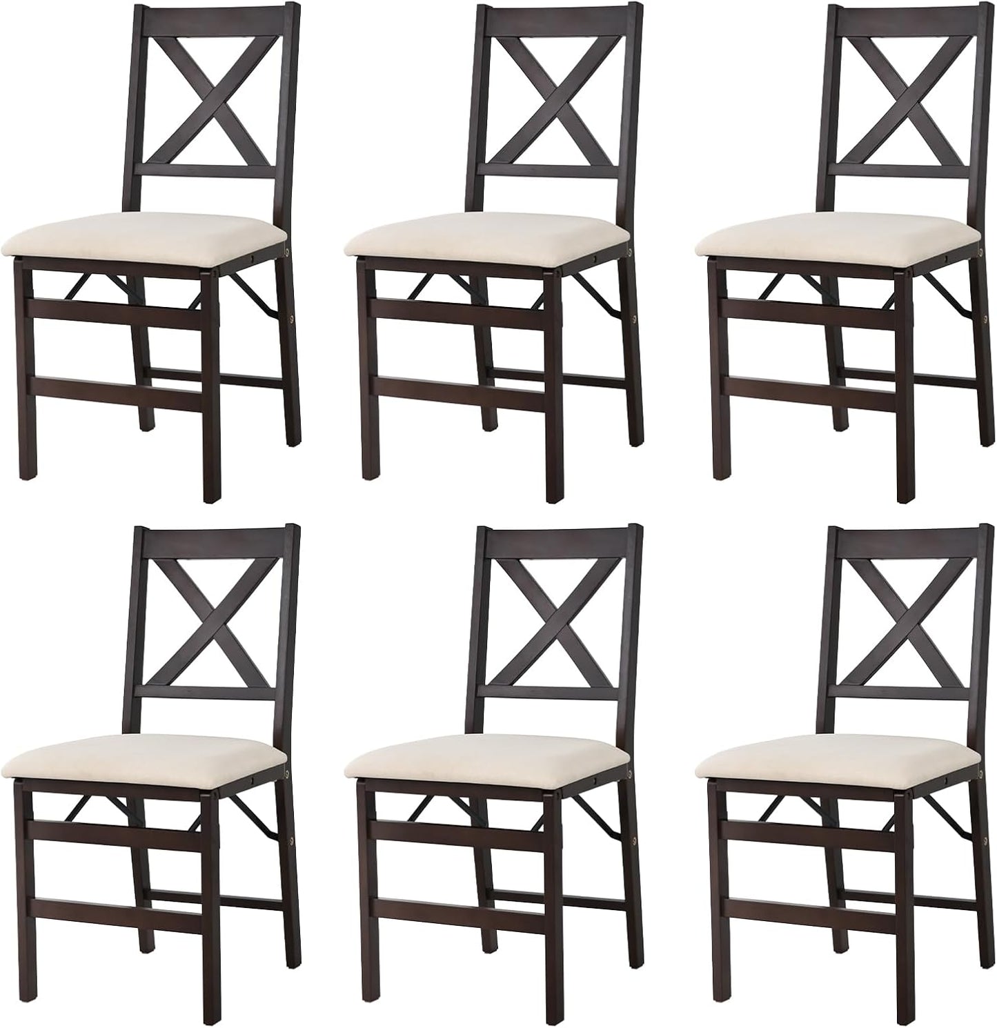 COLAMY Folding Dining Chairs Set of 6, Foldable Chairs with Padded Seats, Wood Folding Dining Room Chairs for Dinner, Kitchen, Party, Camping, Beige
