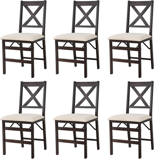 COLAMY Folding Dining Chairs Set of 6, Foldable Chairs with Padded Seats, Wood Folding Dining Room Chairs for Dinner, Kitchen, Party, Camping, Beige