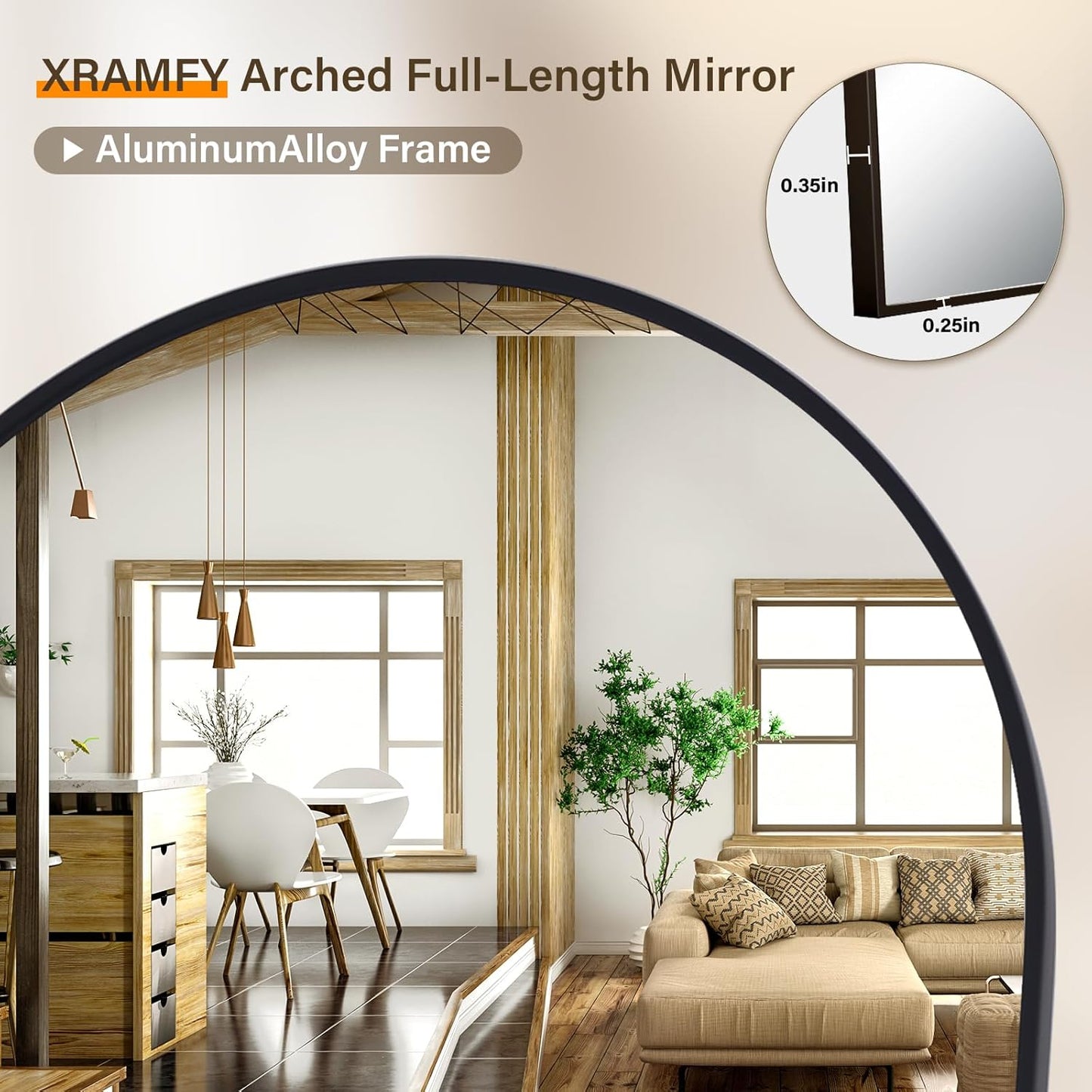 86"x40" Arched Full Length Mirror Floor Mirrors with Aluminum Alloy Frame Free-Standing Wall Mounted Floor Mirrors or Large Dressing Mirror, Black Mirror Full Length