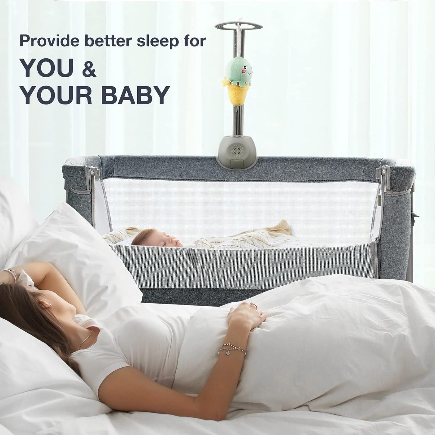 RONBEI Baby Bassinet Bedside Sleeper, Easy to Assemble Bassinets for Baby/Infants, Height Adjustable Bedside Bassinet for Newborn Baby