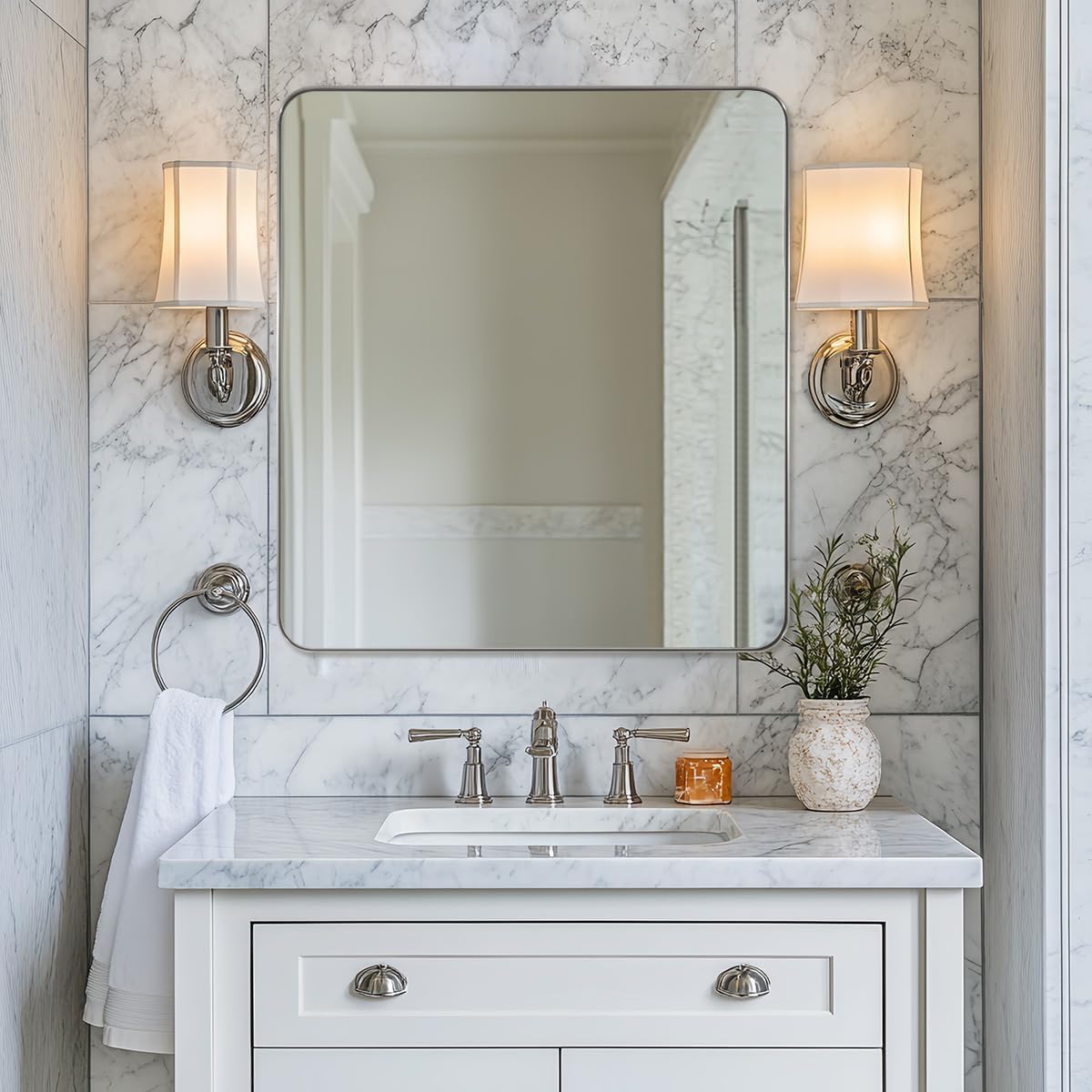 ANDY STAR Brushed Nickel Mirrors for Bathroom Sink, 30x30 Inch Bathroom Vanity Mirror with Square Metal Frame-Modern Clean Design with Superior Stainless Steel Frame