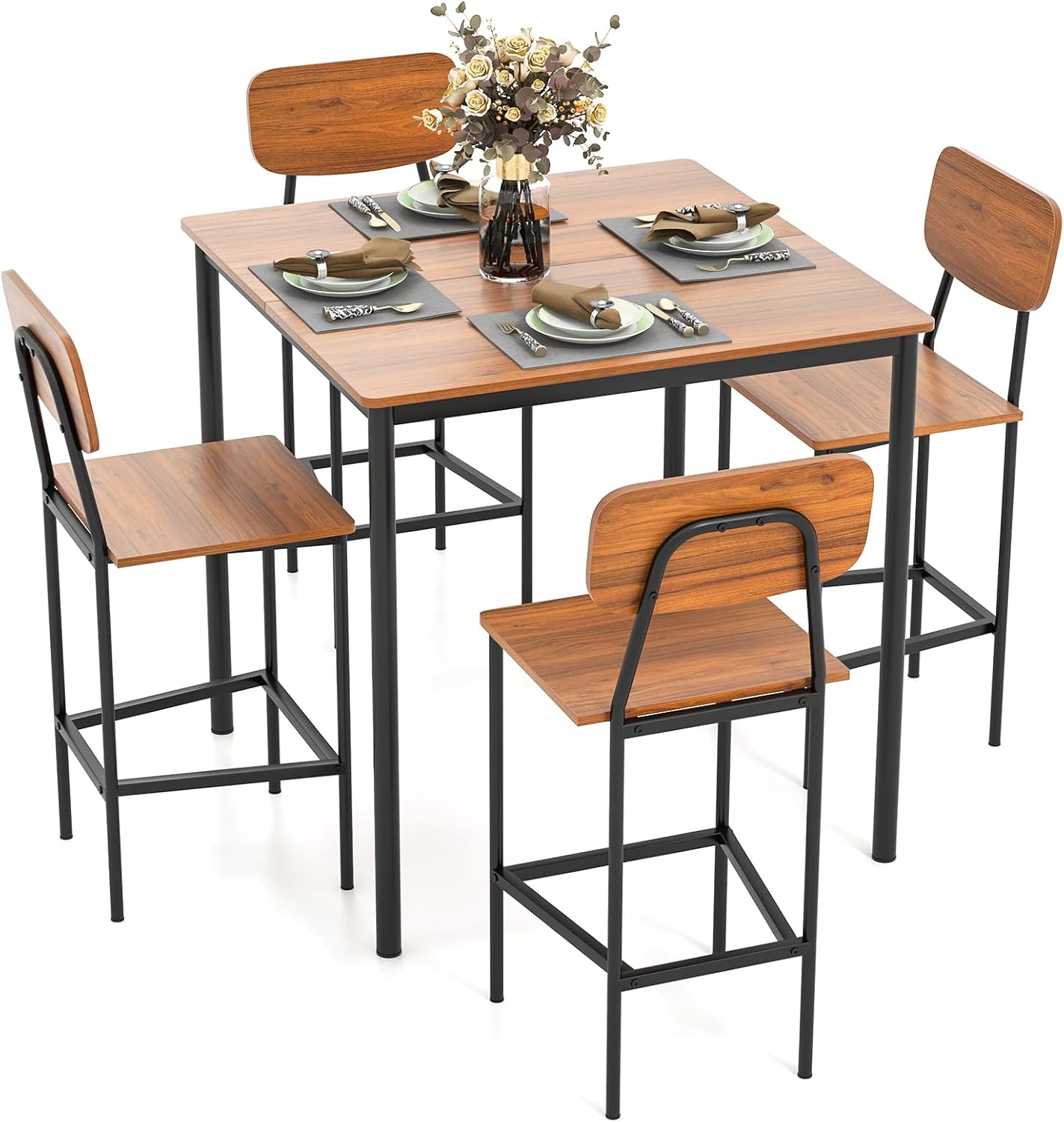 Tangkula Counter Height Dining Table Set, Bar Table and Chairs, Pub Table and Chairs Set of 4, Space-Saving Dinette Set for Breakfast Nook