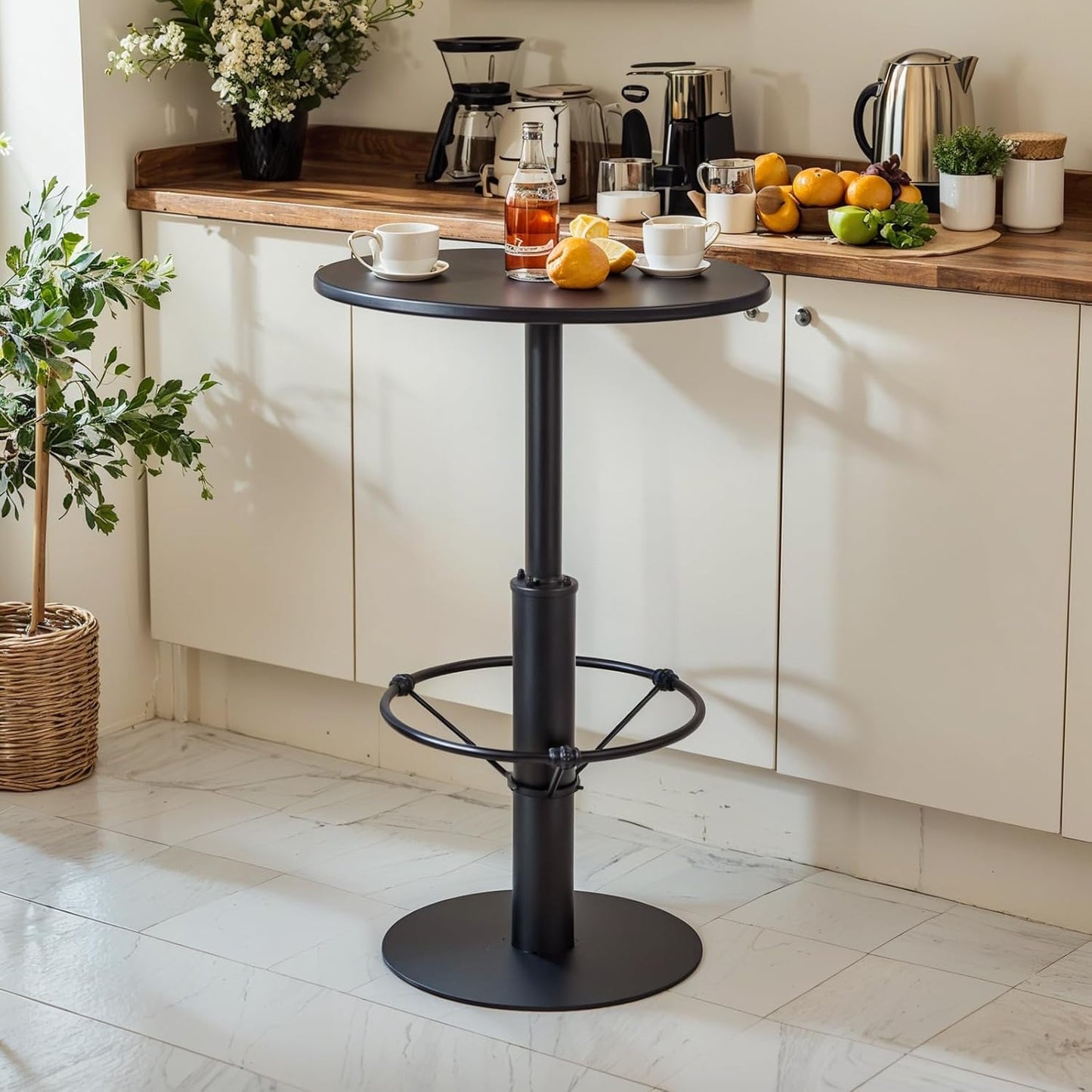 LOKKHAN 37.4" Tall High-top Table-Rustic Industrial Bar Table-23.6" Dia Round Metal Bar Height Standing Pub Table-Dining Room Bistro Table-Cocktail Table (Matte Black)