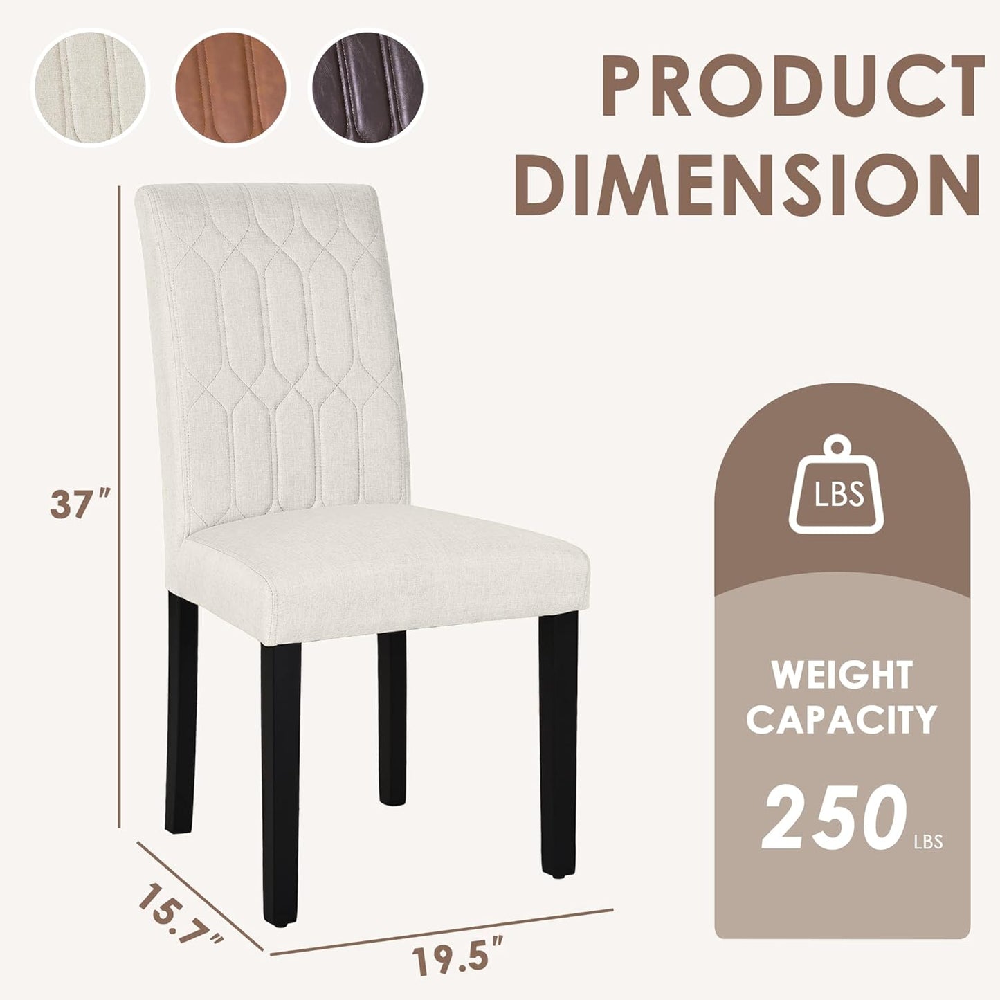 VECELO Upholstered Dining Chairs Set of 4, Modern Accent Parsons with Comfort Seat, Solid Wood Legs w/Rubber Footpads, for Living Room Kitchen, Beige