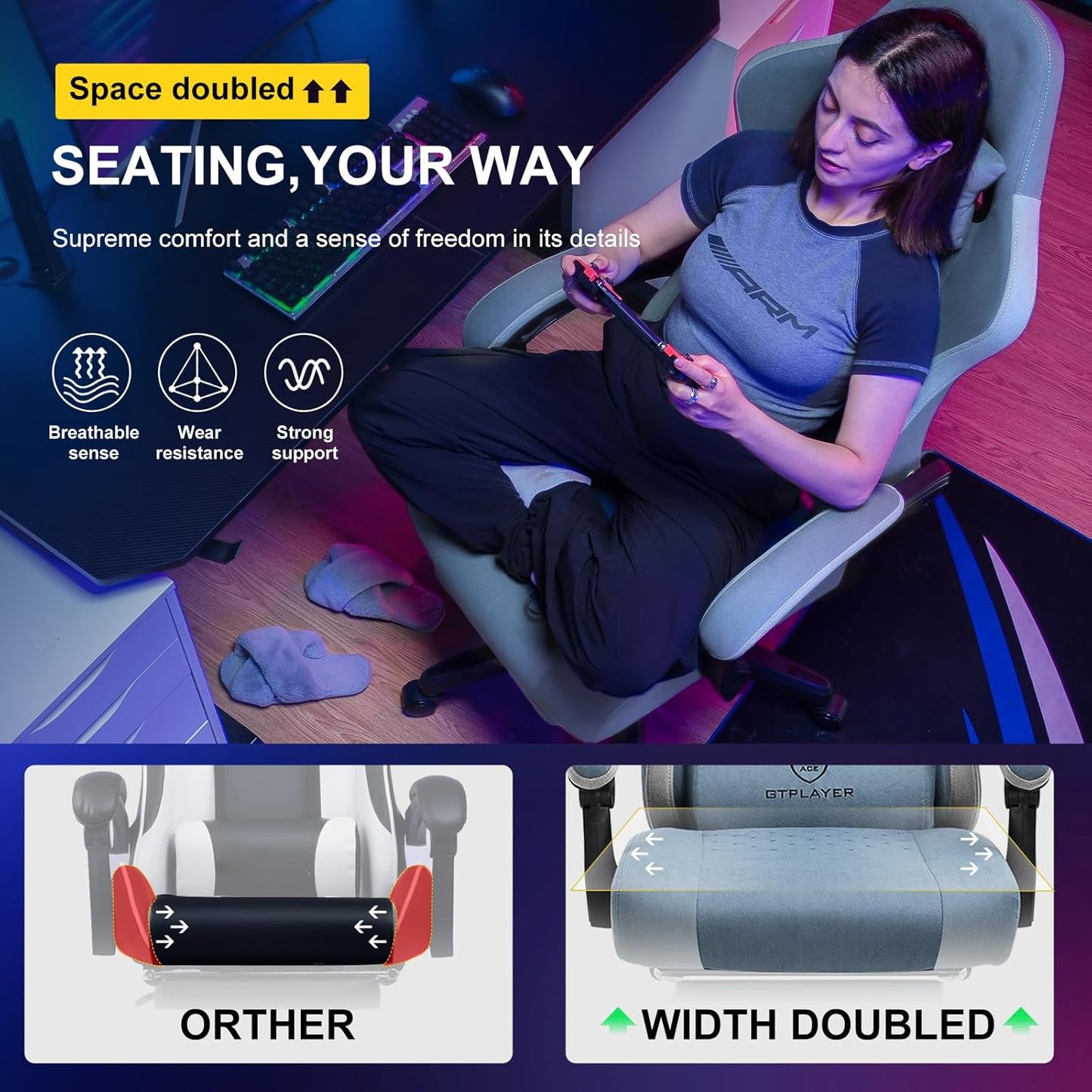 GTPLAYER Gaming Chair, Computer Office Chair with Pocket Spring Cushion, Linkage Armrests and Footrest, High Back Ergonomic Computer Chair with Lumbar Support Task Chair with Footrest