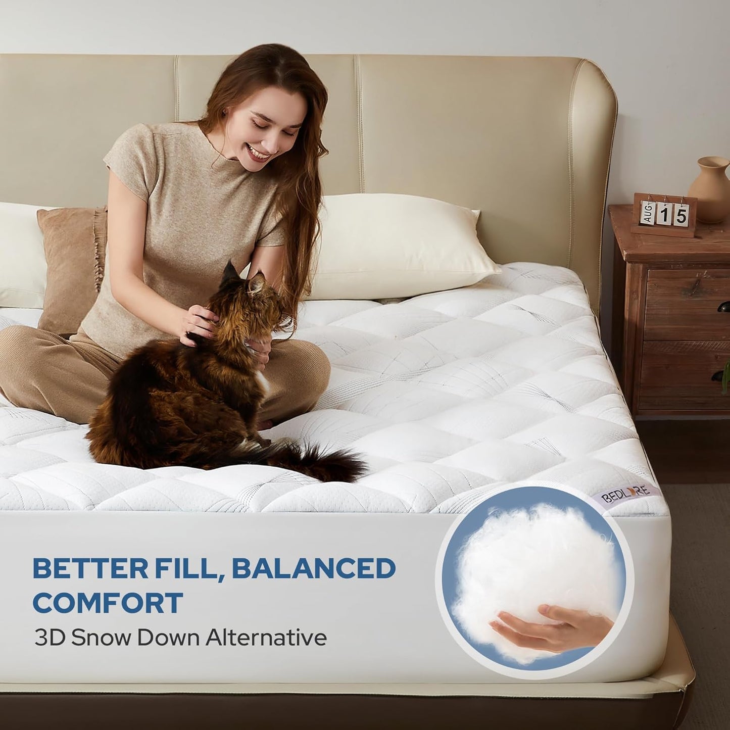 BEDLORE King Mattress Topper, Viscose Made from Bamboo Soft Pillow Top Mattress Pad, Thick Mattress Cover for Back Pain Relief with 6-18 inches Deep Pocket