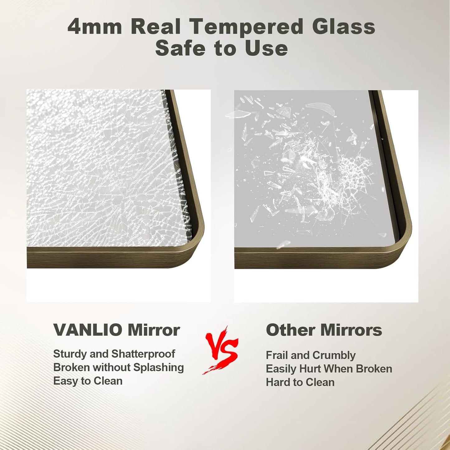 40x30 Bronze Framed Bathroom Mirror, Brushed Bronze Metal Vanity Mirror, Bronze Rectangle Mirror for Wall, Rounded Corner, Tempered Glass, Anti-Rust, Shatterproof (Horizontal/Vertical)