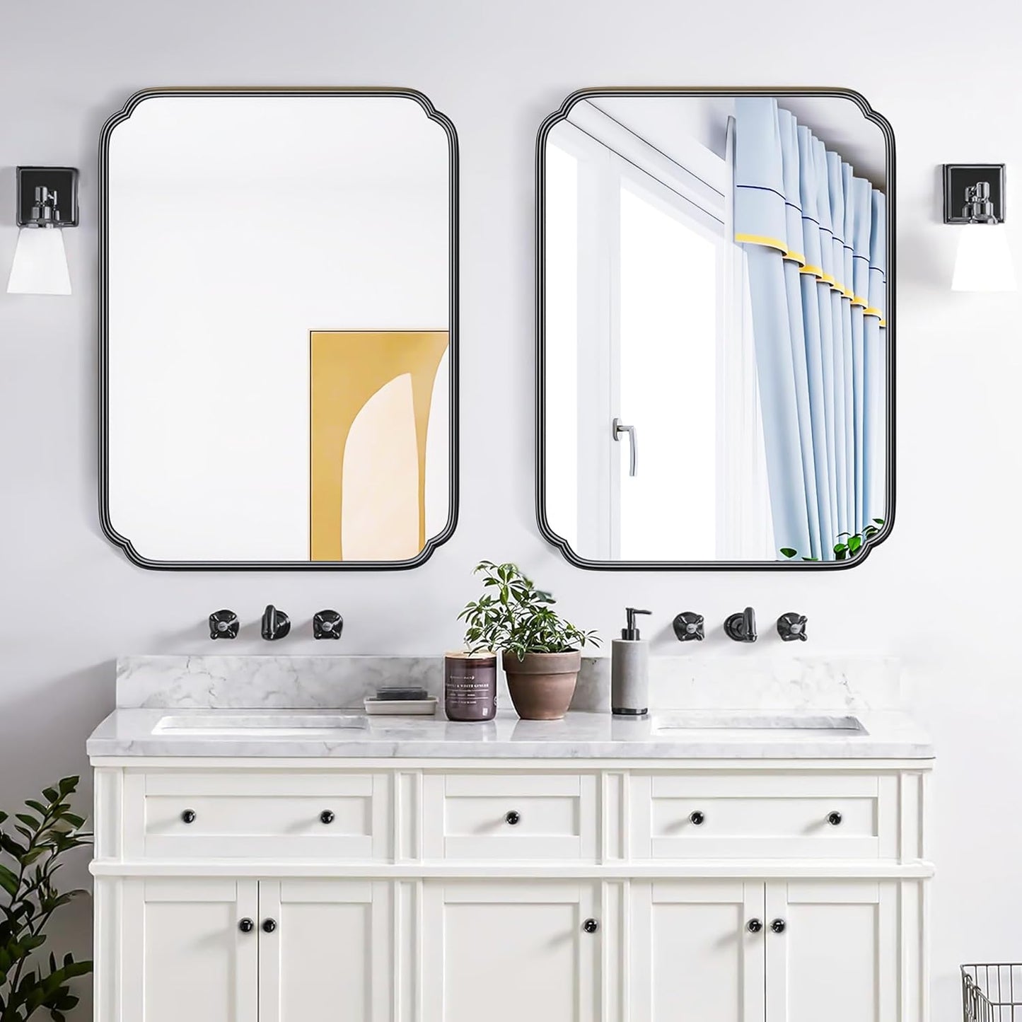 28"x36" Black Bathroom Mirror with Rustproof Metal Frame, Modern Rounded Corner Wall Mirror for Vanity Over Sink, Horizontal/Vertical Hanging