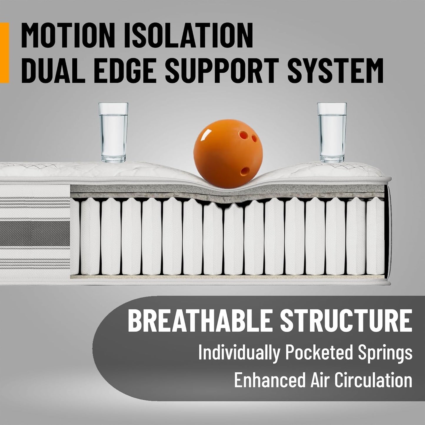 Ottomanson Full 12" Hybrid Mattress - Meditation Antistatic Quilted Cover - Made in USA - Firm Support - Individually Pocketed Coils & CertiPUR-US Foam - Fiberglass-Free - Bed in a Box