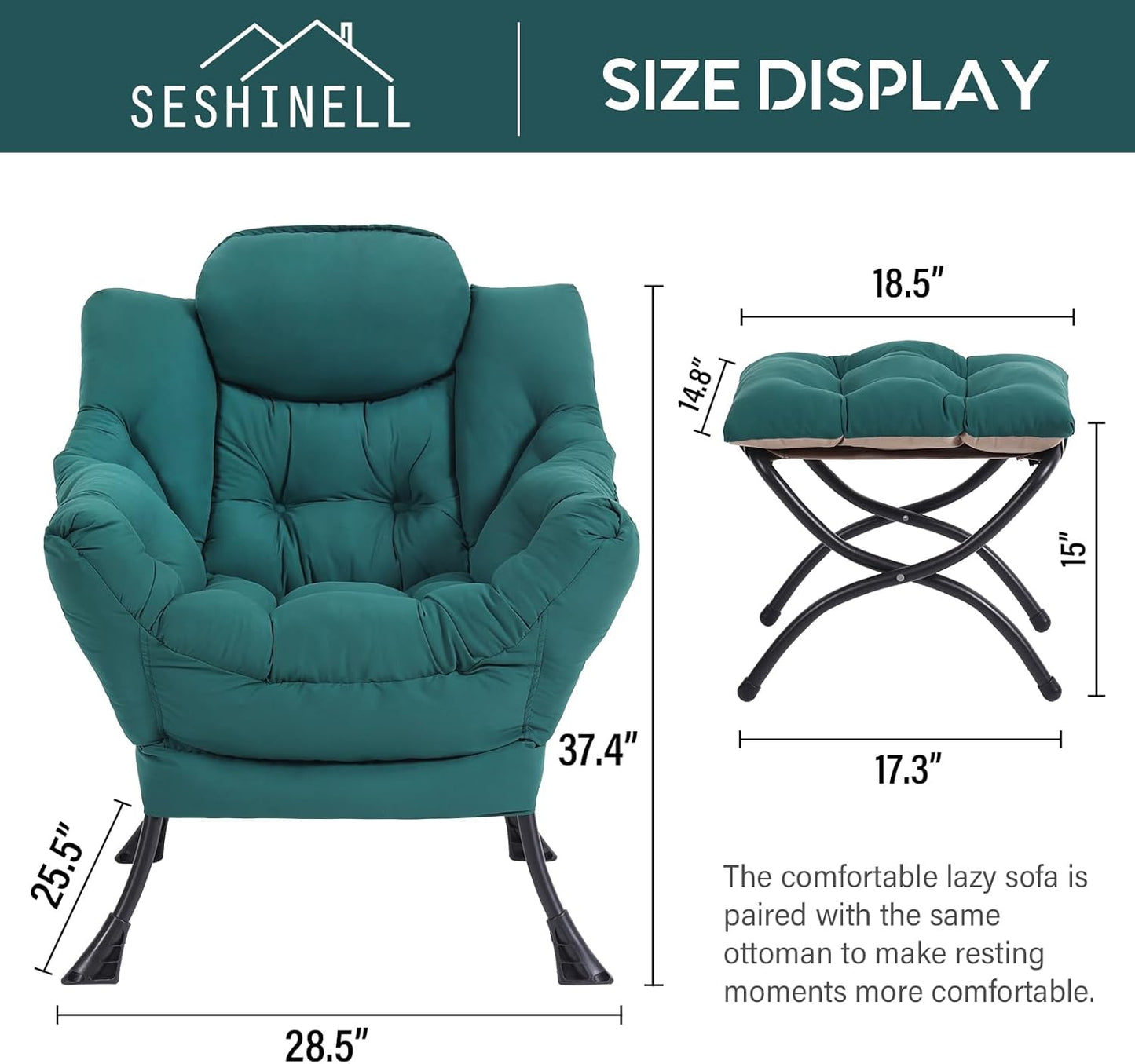 Lazy Chair with Ottoman, Modern Accent Chair Contemporary Lounge Leisure Sofa Chair with Armrests, Reading Chair and Folding Footstool Set for Living Room, Bedroom, Office