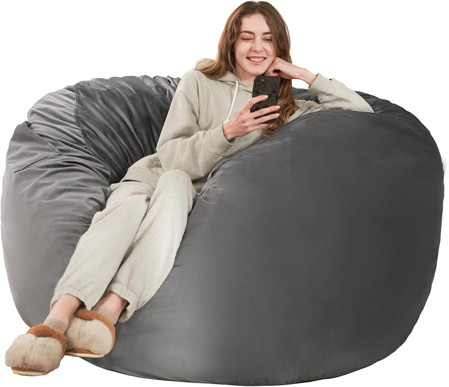 HABUTWAY Bean Bag Chair: Giant 5' Memory Foam Furniture Bean Bag Chair with Microfiber Cover - 5Ft,Silver Grey