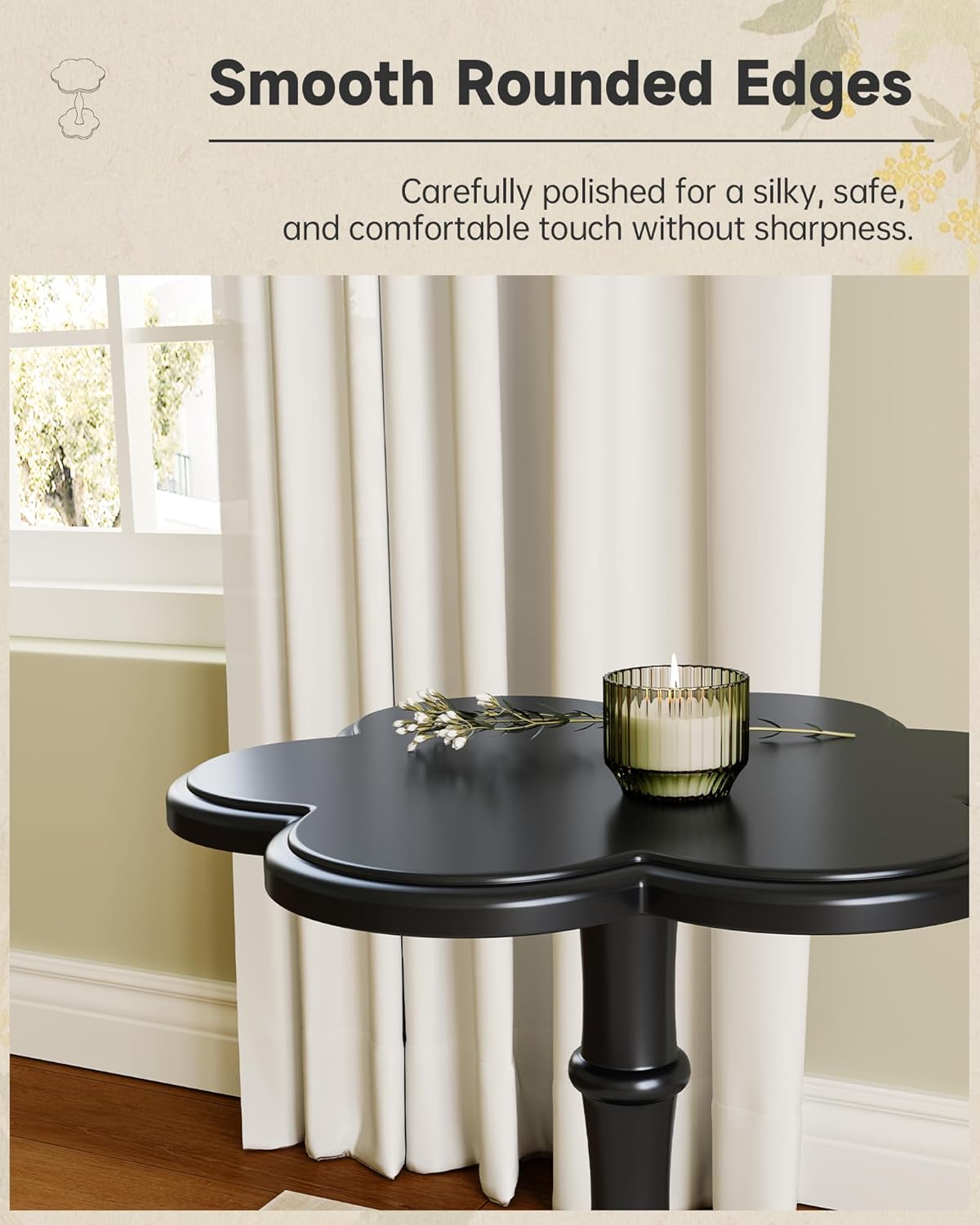 Accent Solid Wood End Table for Living Room, Small Bedside Tables Nightstand for Bedroom, Unique Pedestal Side Table, Round Wooden Tables for Drinks, Plants & Home Decor (Black)