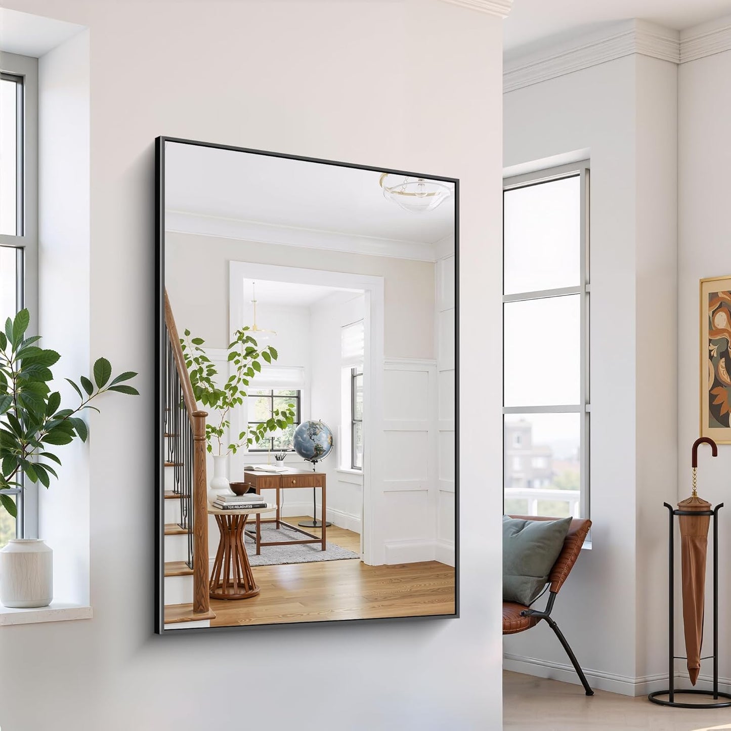 YIROMAN Bathroom Mirror 55"x36", Large Matte Black Bathroom Mirror for Over Sink with Aluminum Frame, Rectangular Vanity Mirror with Right Angle, Wall Mirror Hangs Horizontal or Vertical, Shatterproof