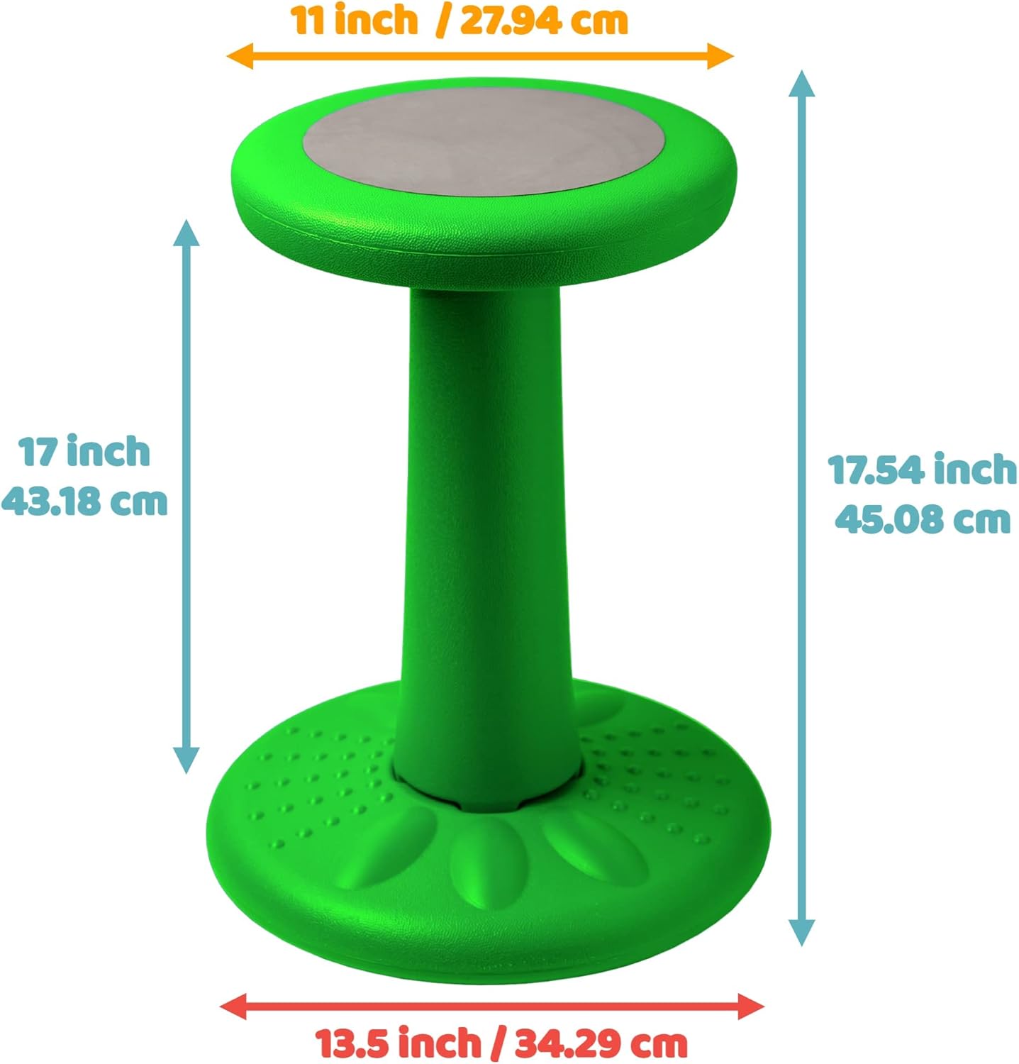 ActiveChairs Kids Wobble Stool, Flexible Elementary Classroom Seating, Improves Focus, Posture and Helps ADHD/ADD, Sensory Chair, Active Fidget Chairs, Pre-Teen 17.75" Chair, Ages 7-12, Green